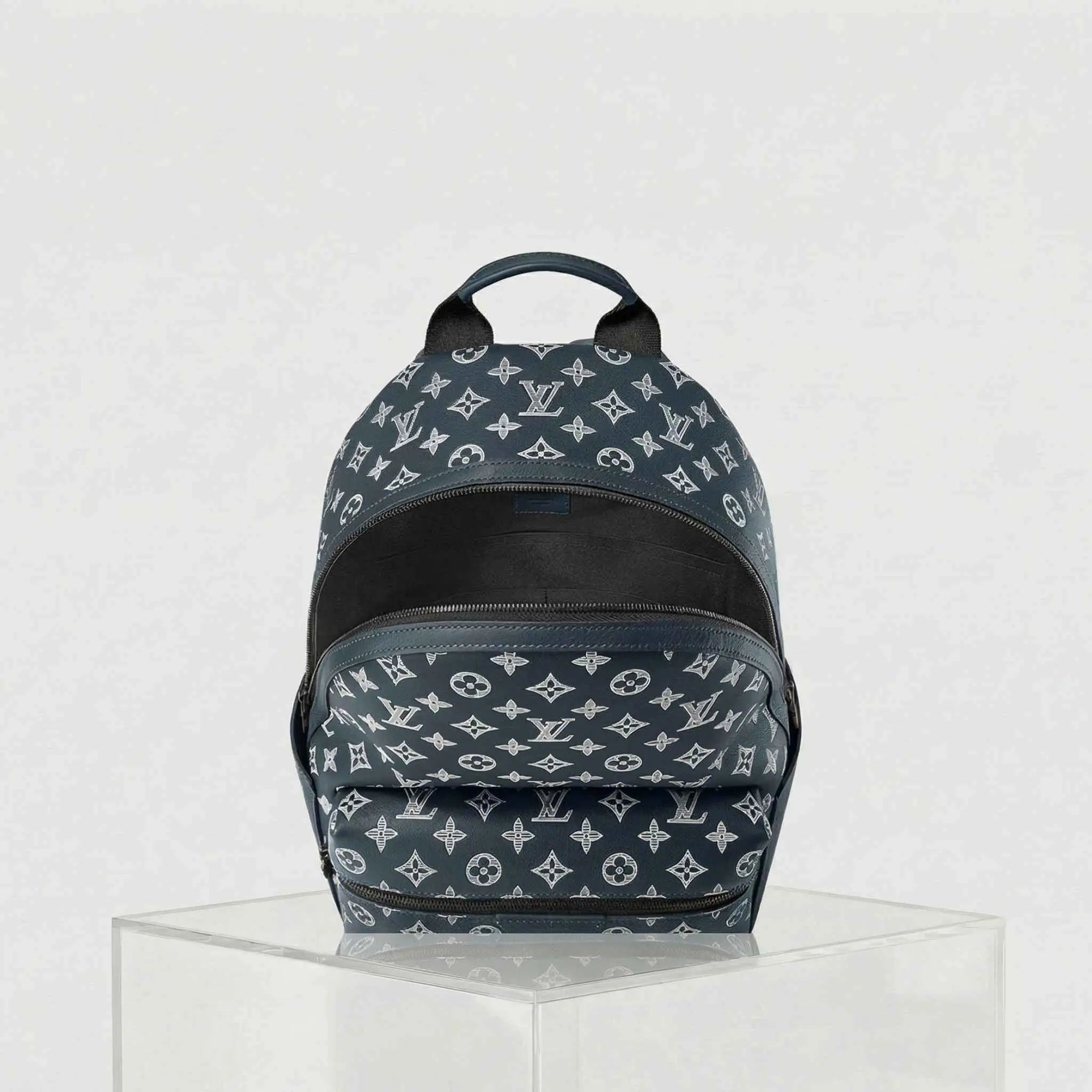 Louis Vuitton Discovery Backpack Monogram Shadow Leather, Navy Blue, Inside