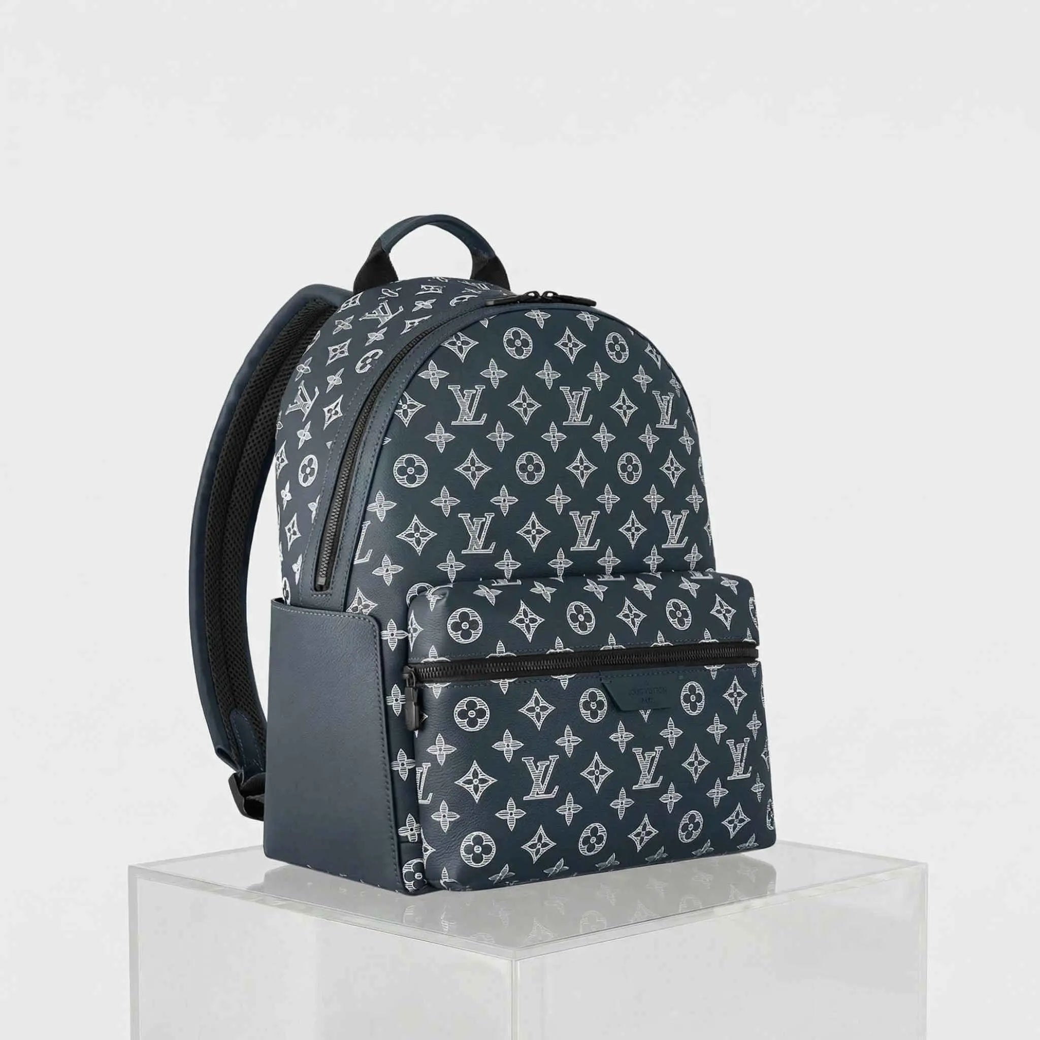 Louis Vuitton Discovery Backpack Monogram Shadow Leather, Navy Blue, Side