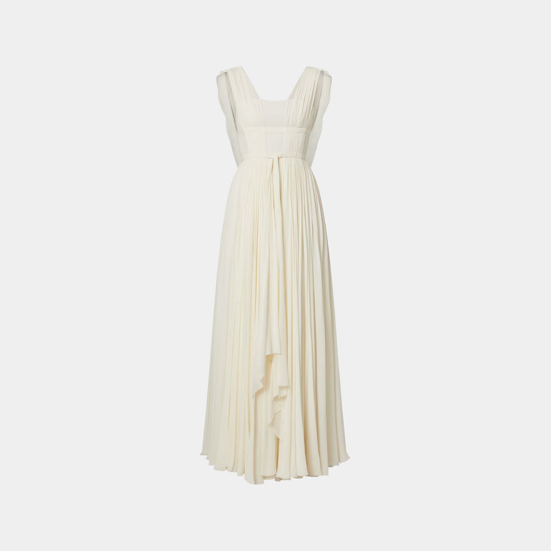 Louis Vuitton Draped Back Empire Silk Georgette Gown, Milky White, Front