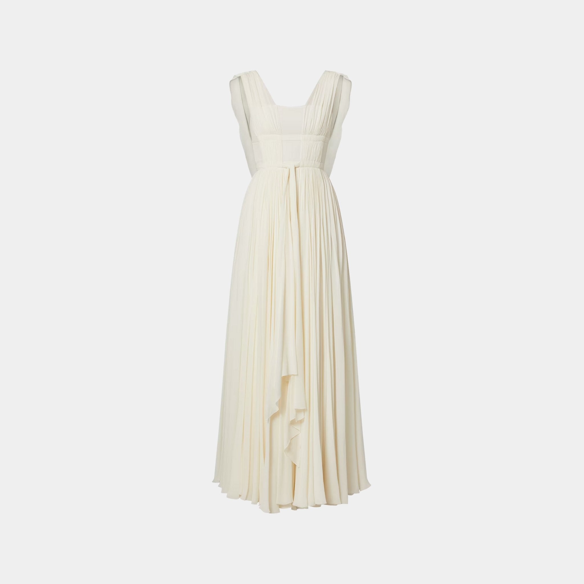 Louis Vuitton Draped Back Empire Silk Georgette Gown, Milky White, Front