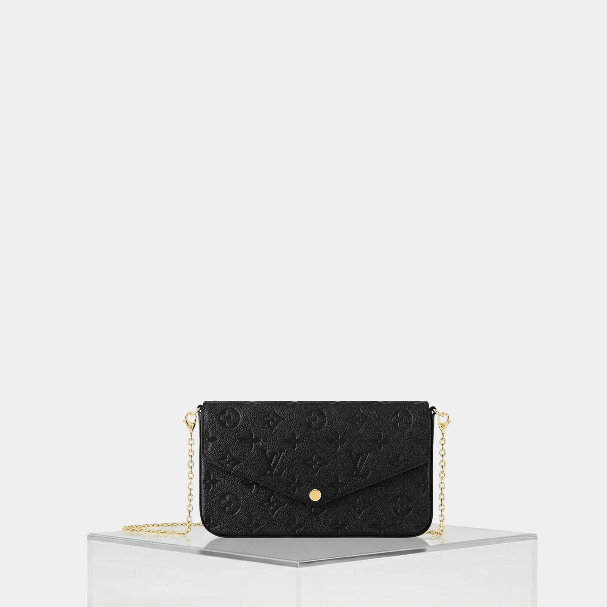 Louis Vuitton Félicie Pochette Handbag Monogram Empreinte, Black, Front
