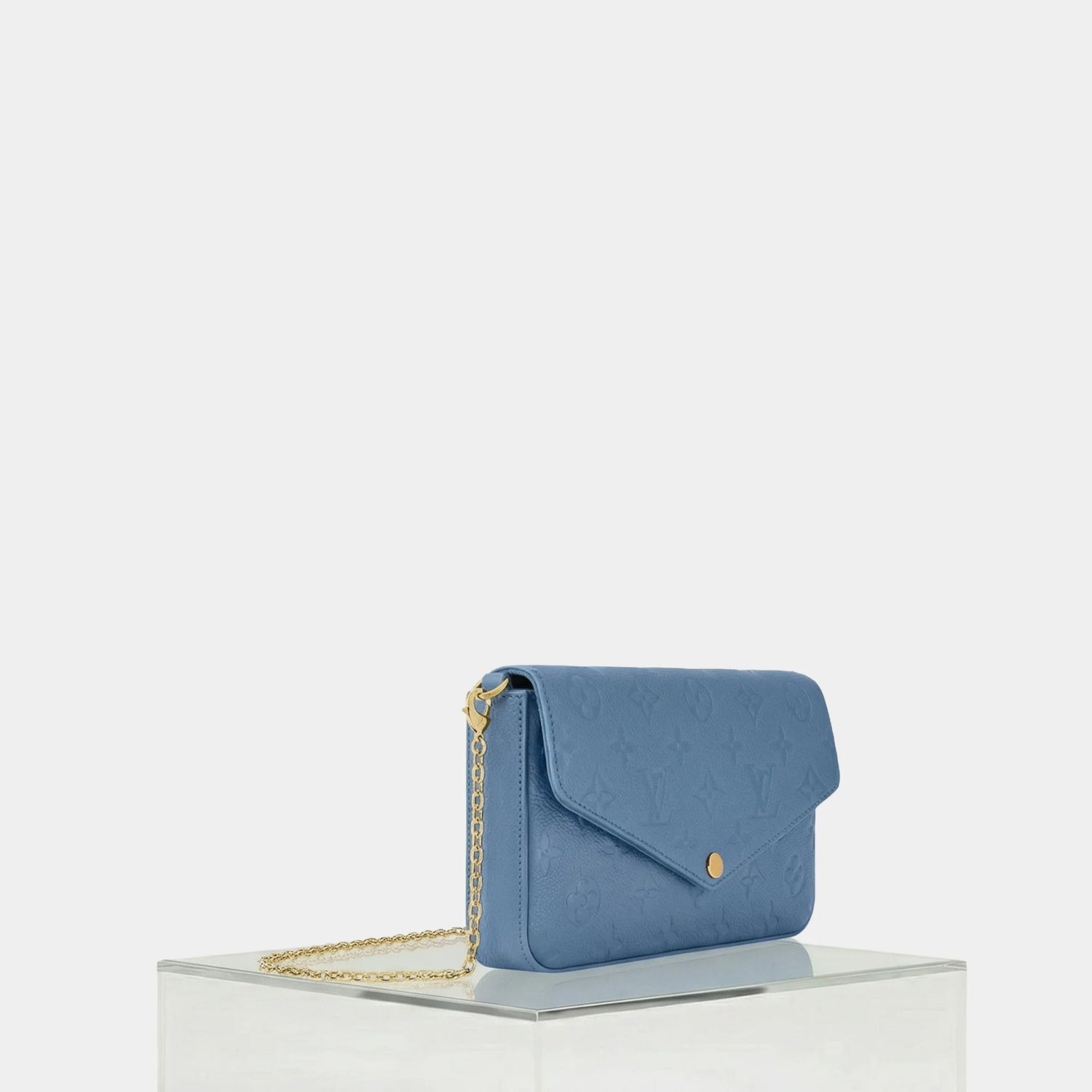 Louis Vuitton Félicie Pochette Handbag Monogram Empreinte, Bleu Jean, Side