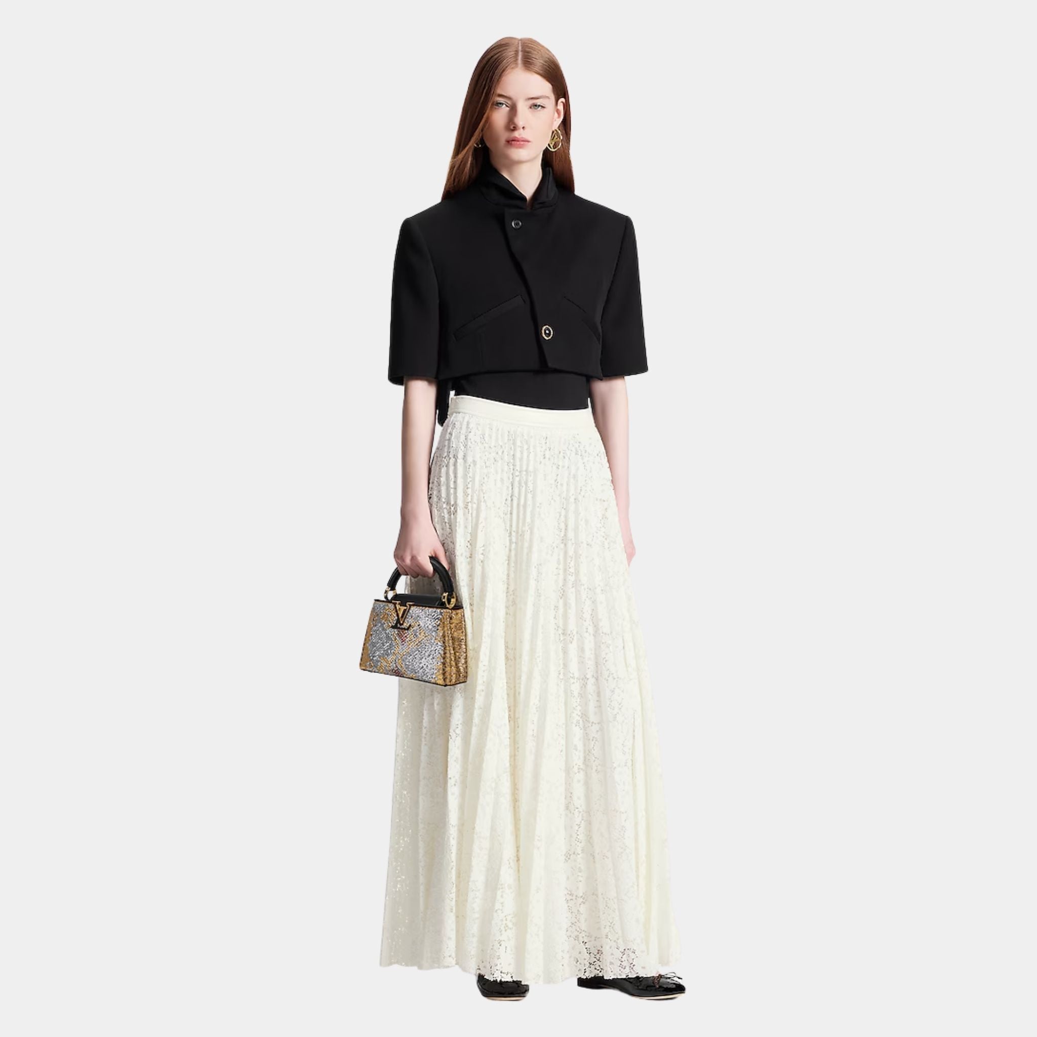 Louis Vuitton Floral Lace Maxi Skirt, Model, Front