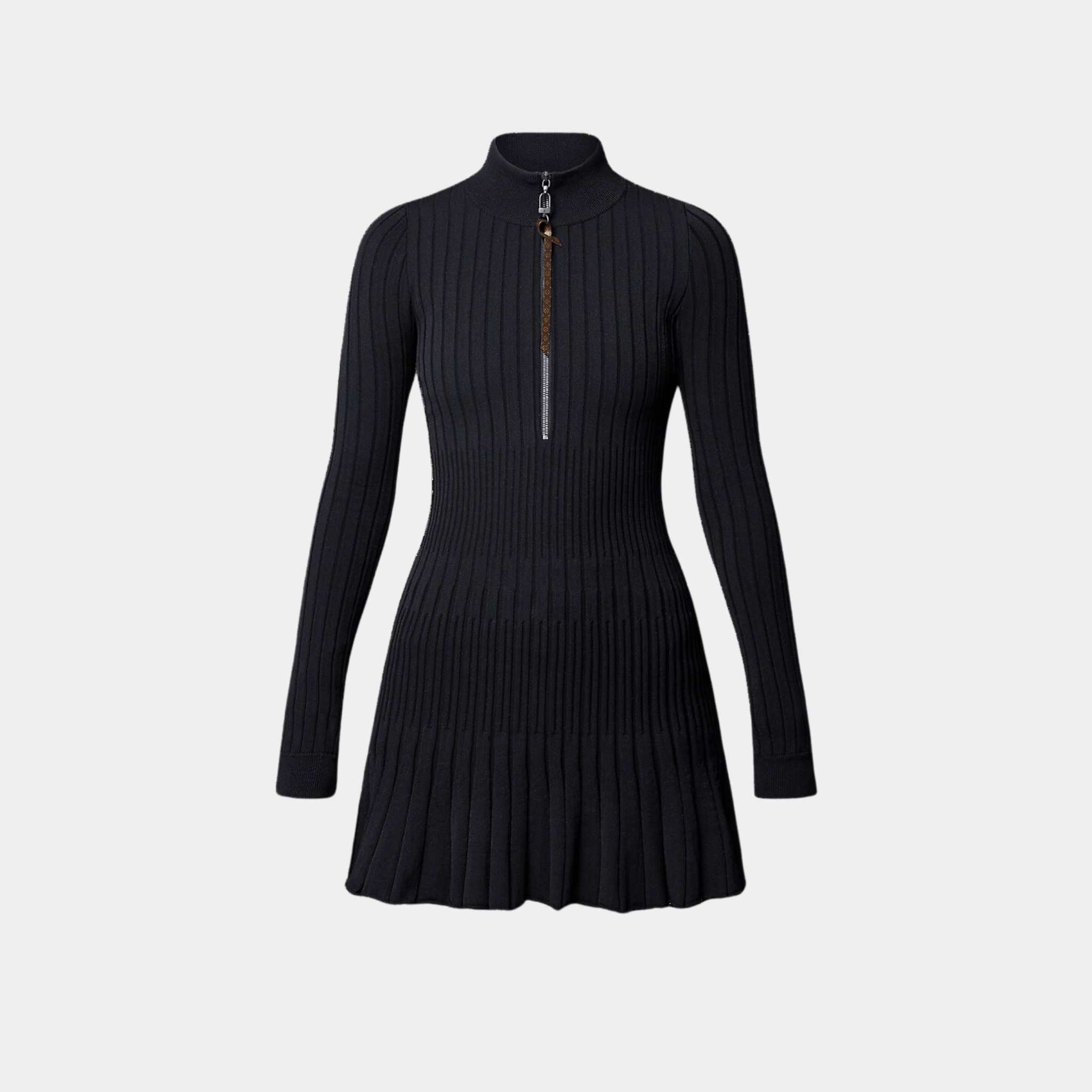 Louis Vuitton Long-Sleeved Rib-Knit Dress Black, Front