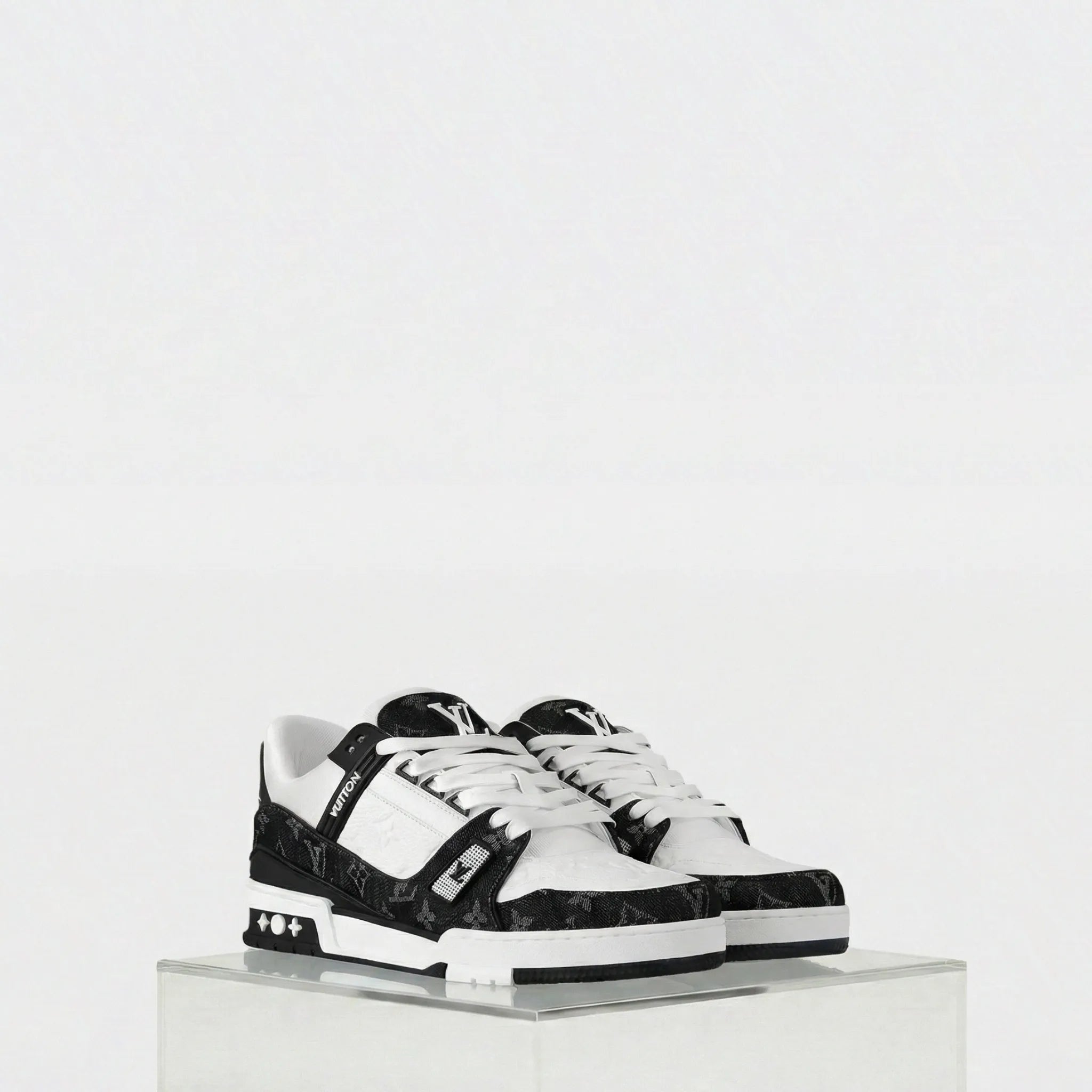 Louis Vuitton LV Trainers Monogram Denim and Monogram Calf Leather, Black, Front