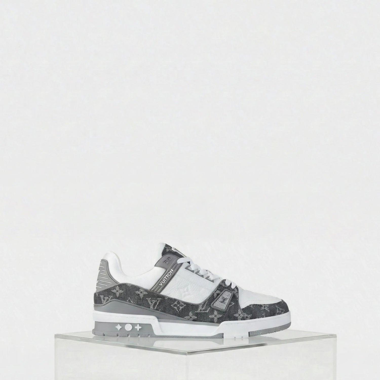 Louis Vuitton LV Trainers Monogram Denim and Monogram Calf Leather, Grey, Side