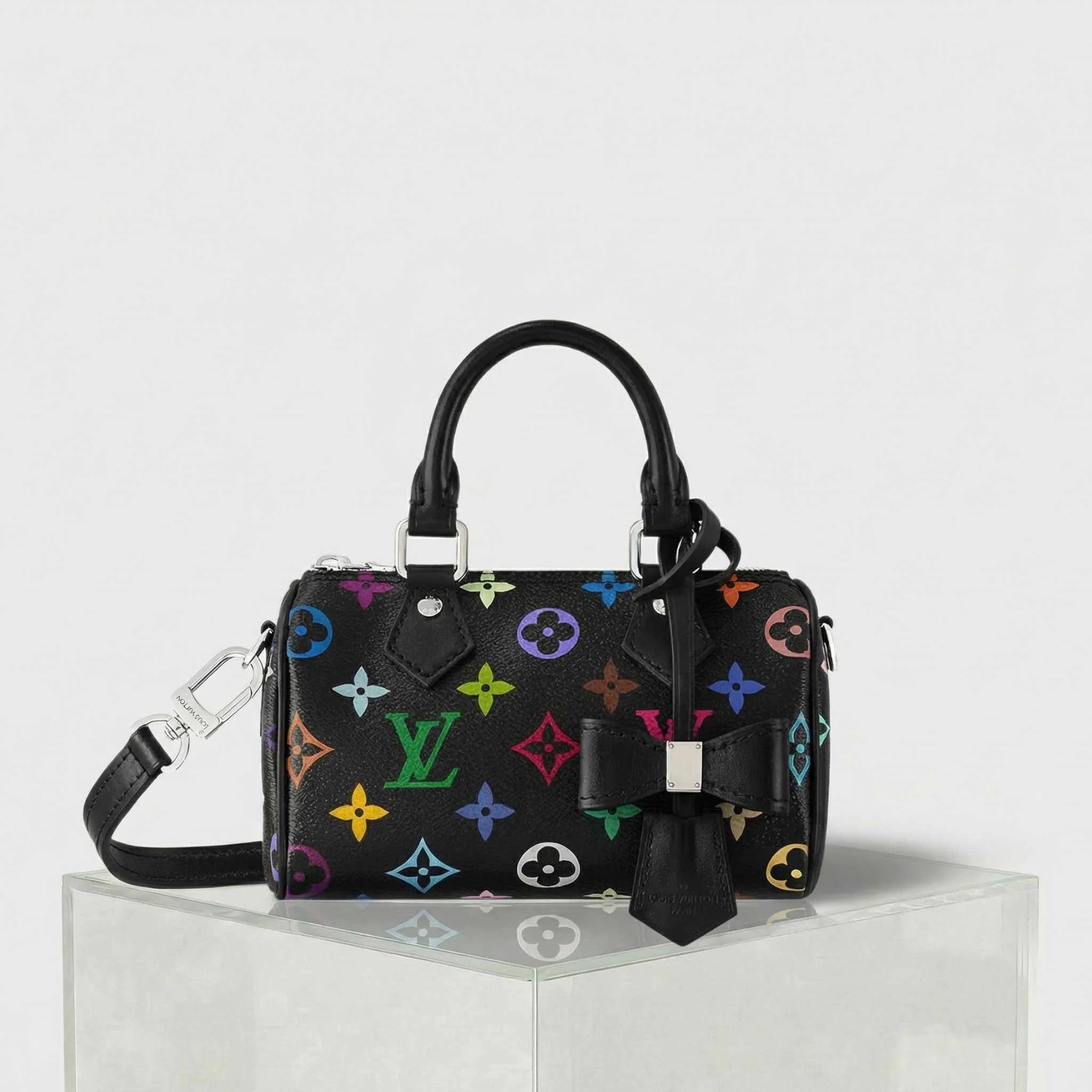 Louis Vuitton LV x TM Nano Speedy Handbag, Black, Front