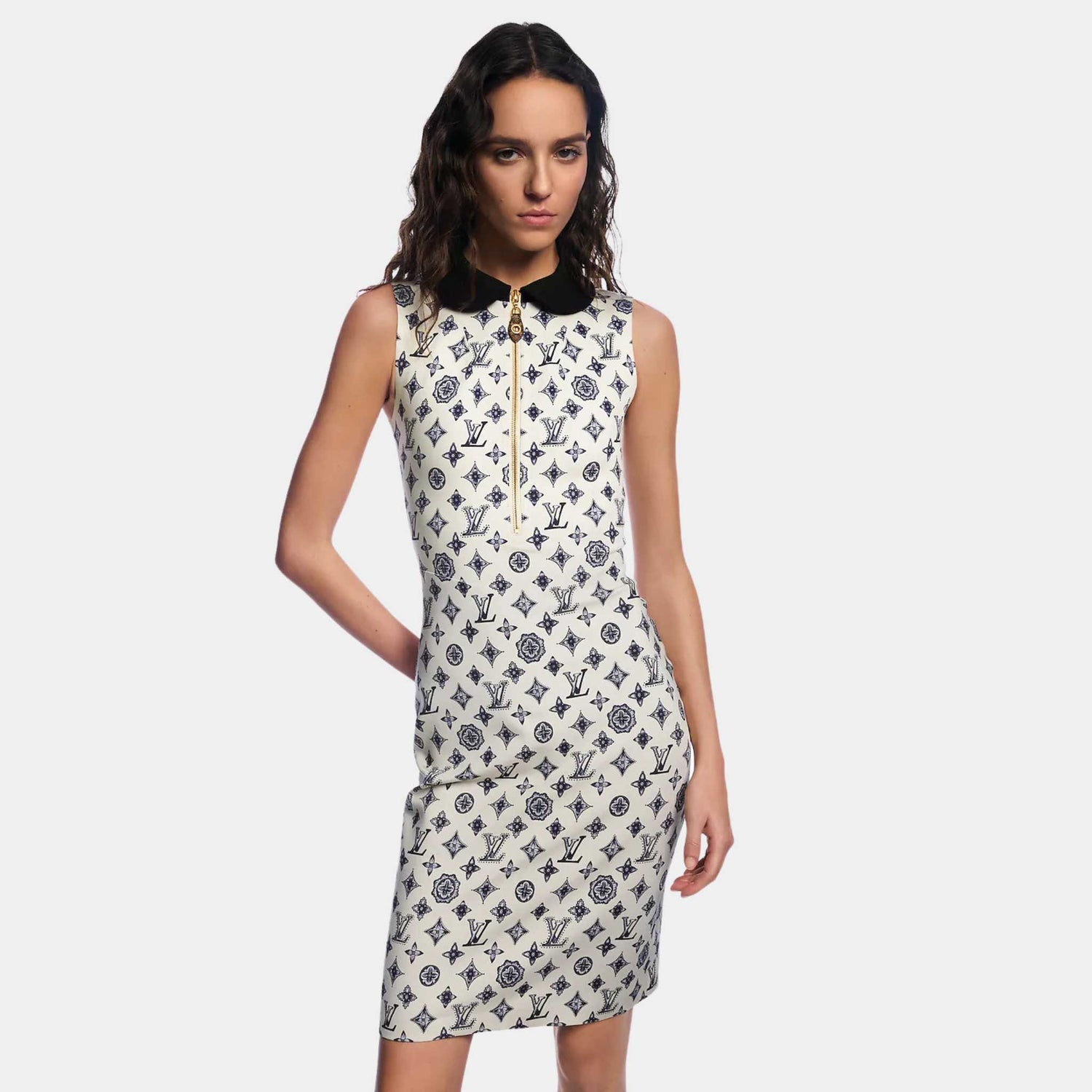 Louis Vuitton Monogram Fitted Dress Beige, Model, Front