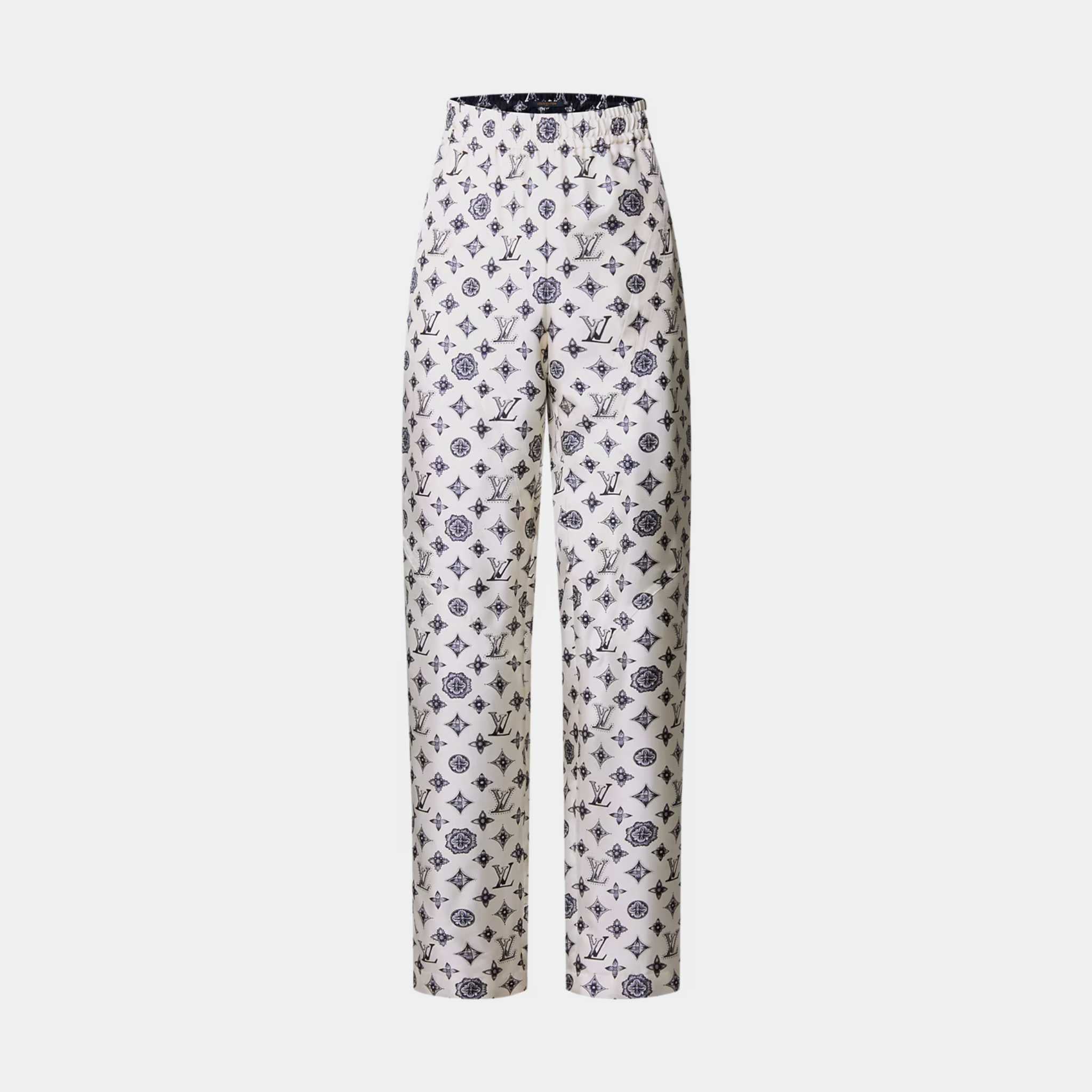 Louis Vuitton Monogram Silk Jogging Pants Cream, Front