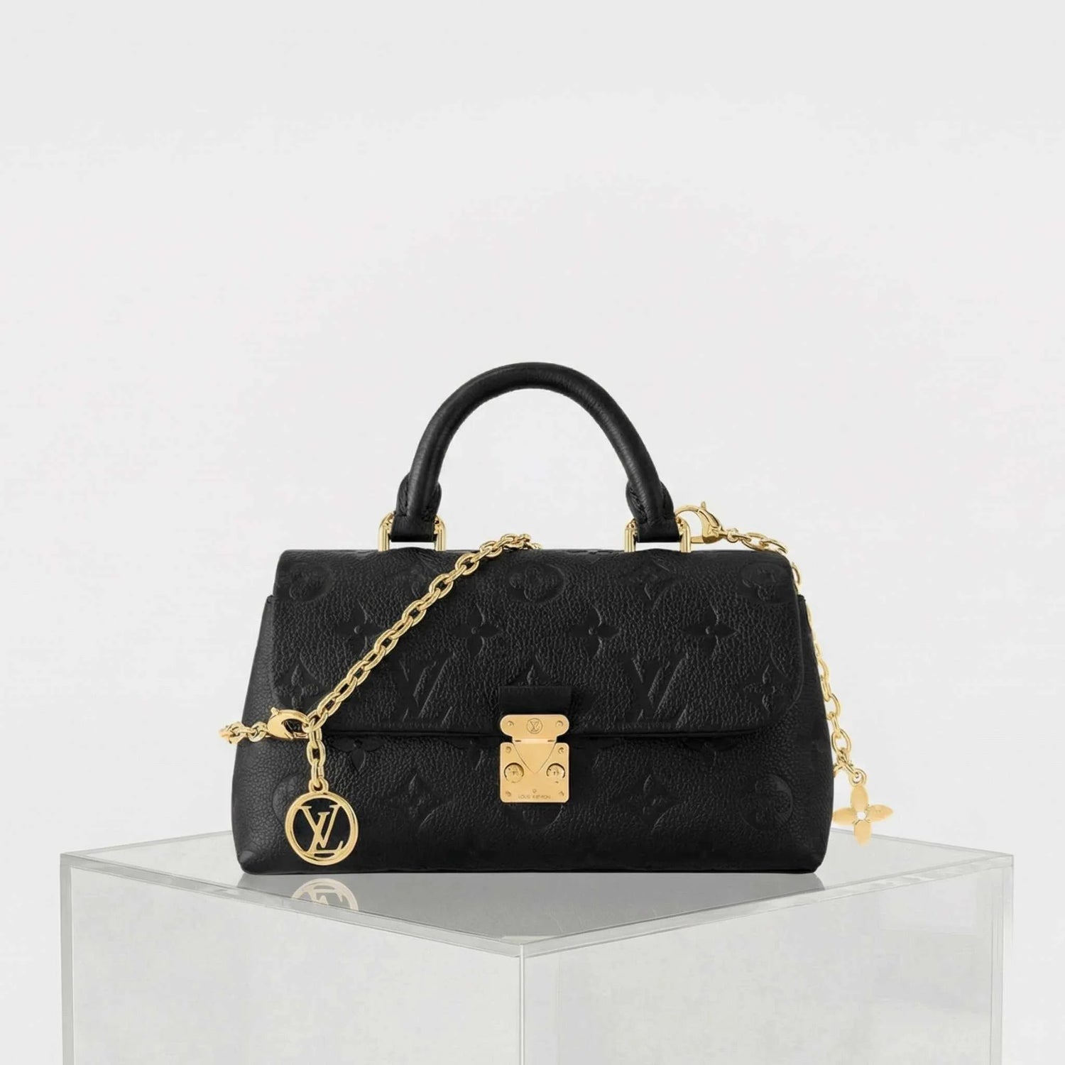 Louis Vuitton Nano Madeleine Handbag Monogram Empreinte Leather, Black, Front