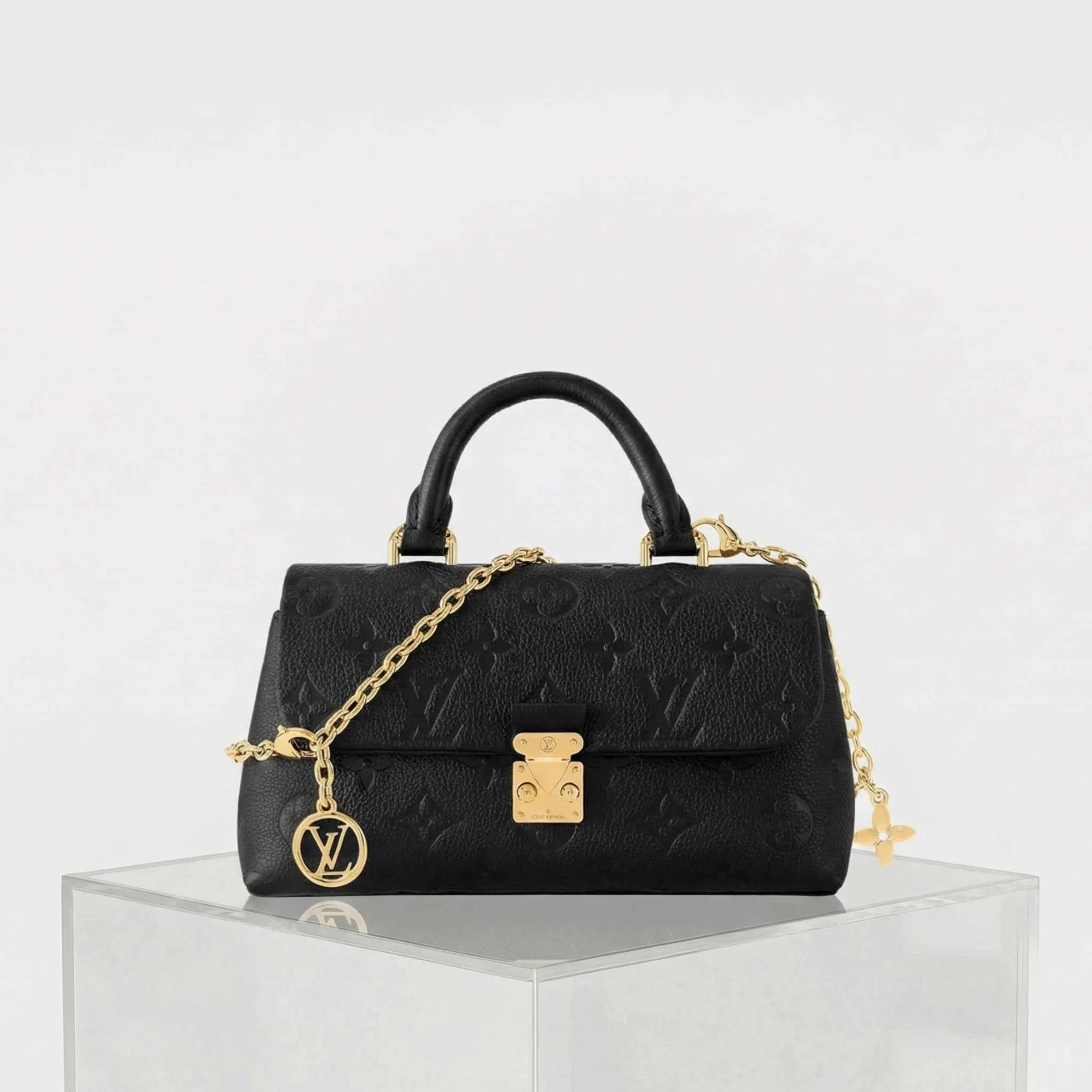 Louis Vuitton Nano Madeleine Handbag Monogram Empreinte Leather, Black, Front