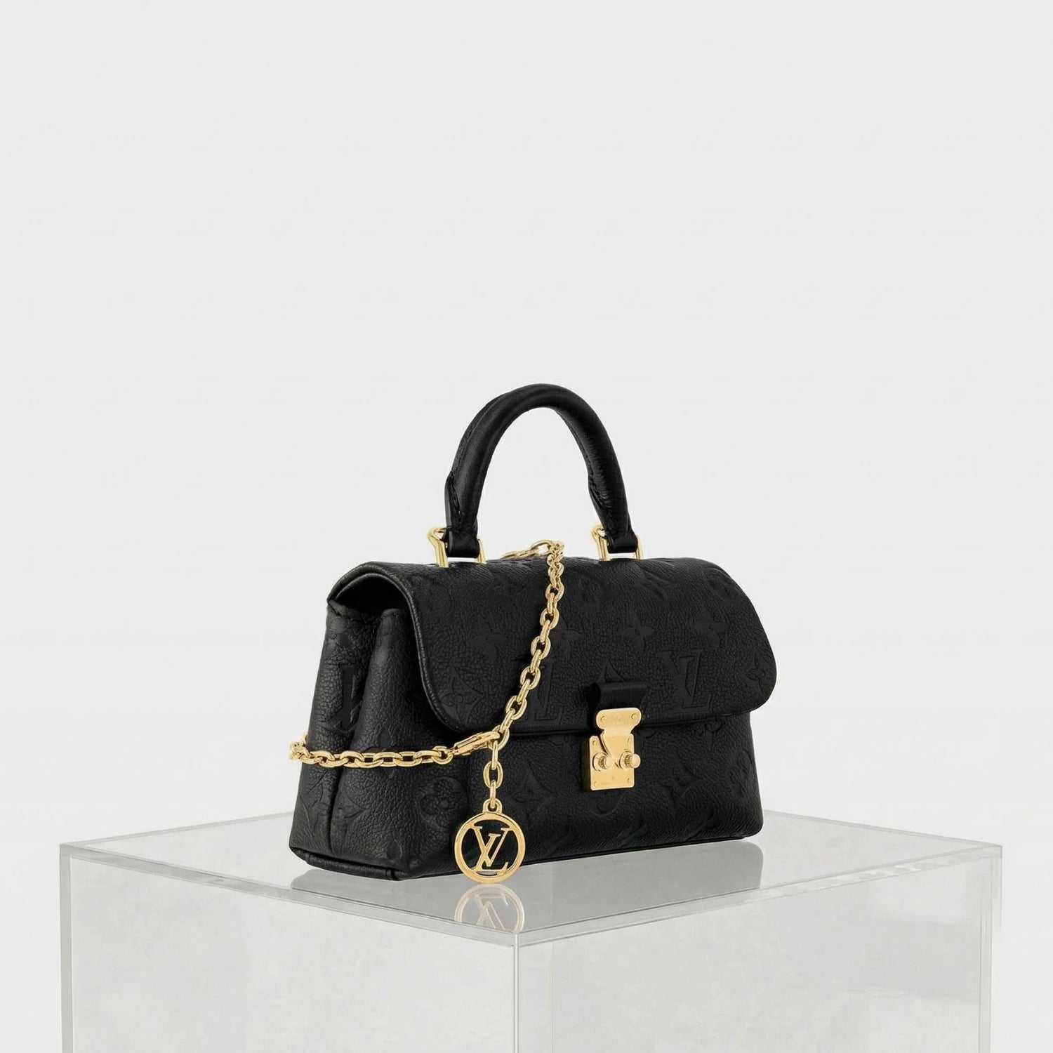 Louis Vuitton Nano Madeleine Handbag Monogram Empreinte Leather, Black, Side