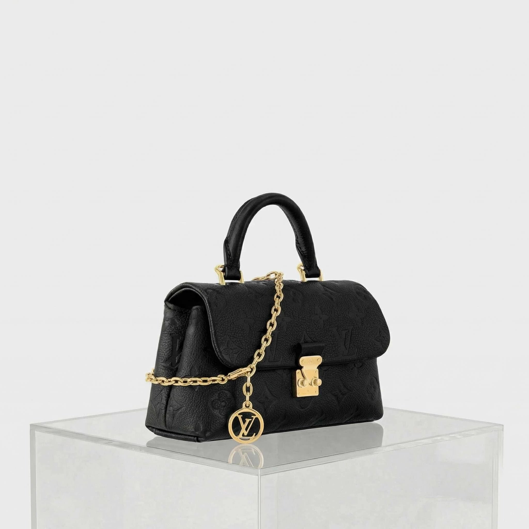 Louis Vuitton Nano Madeleine Handbag Monogram Empreinte Leather, Black, Side