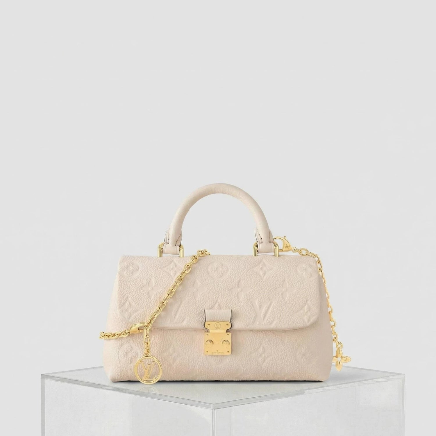 Louis Vuitton Nano Madeleine Handbag Monogram Empreinte Leather, Cream, Front