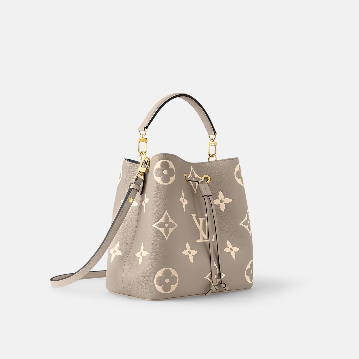  Louis Vuitton NéoNoé MM Grained Cowhide Leather Handbag Dove Grey/Cream, Side