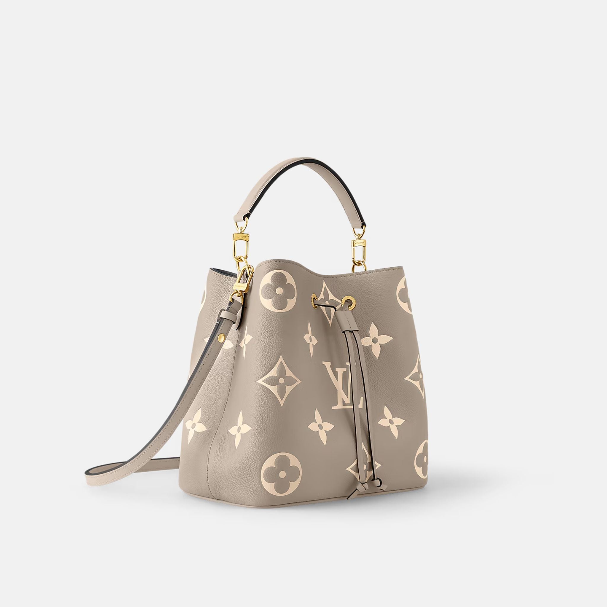  Louis Vuitton NéoNoé MM Grained Cowhide Leather Handbag Dove Grey/Cream, Side