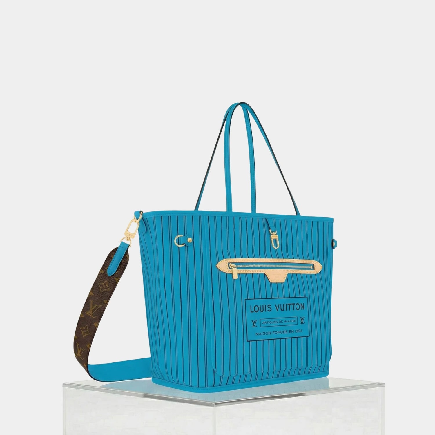 Louis Vuitton Neverfull Bandoulière Monogram Inside Out MM Handbag, Gaston Blue, Side