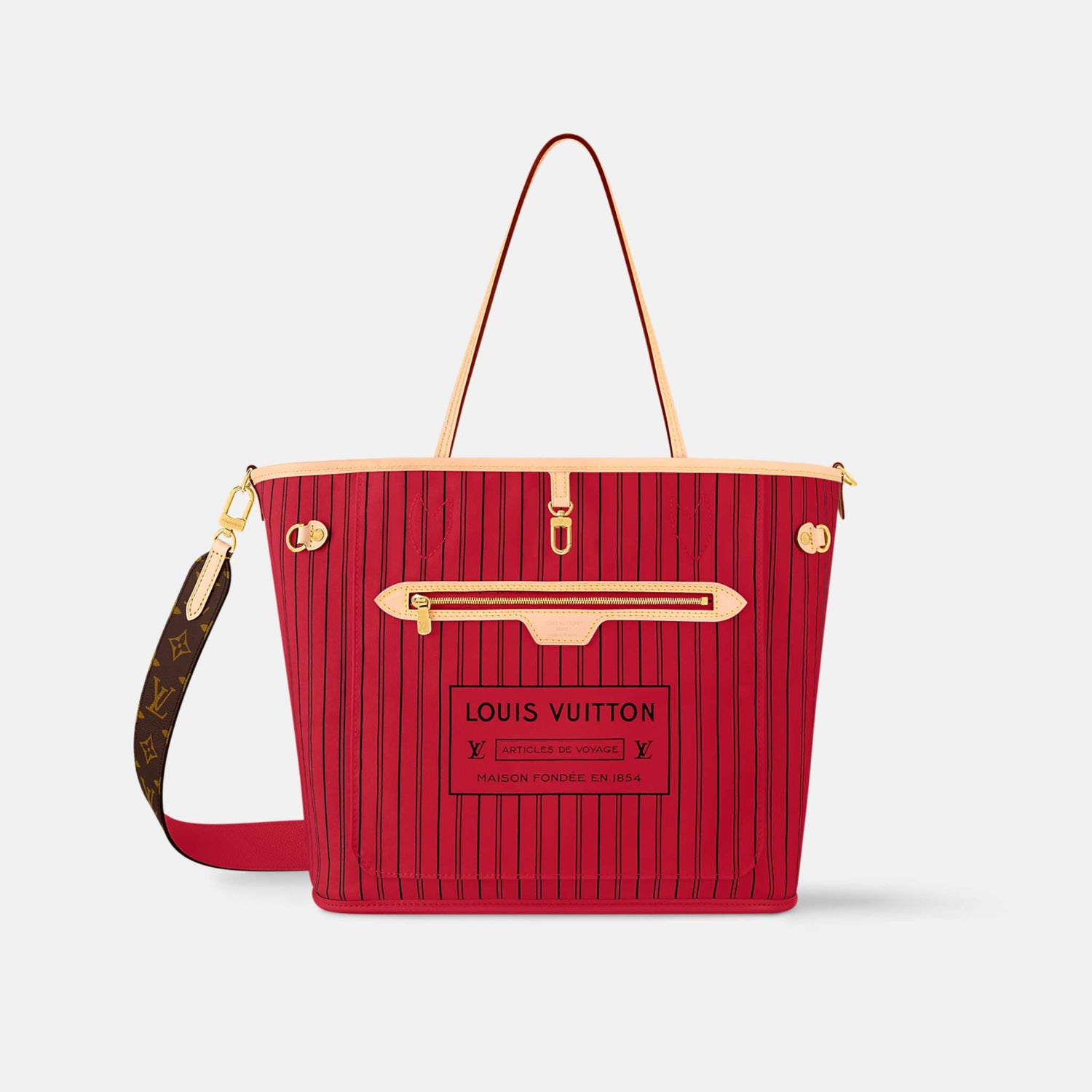 Louis Vuitton Neverfull Bandoulière Monogram Inside Out MM Handbag, Rouge Sari, Front