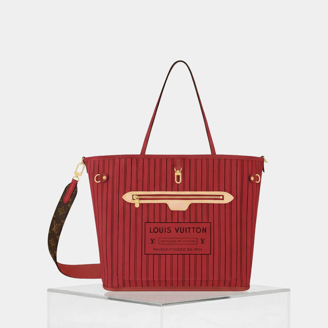 Louis Vuitton Neverfull Bandoulière Monogram Inside Out MM Handbag, Sari Red, Front
