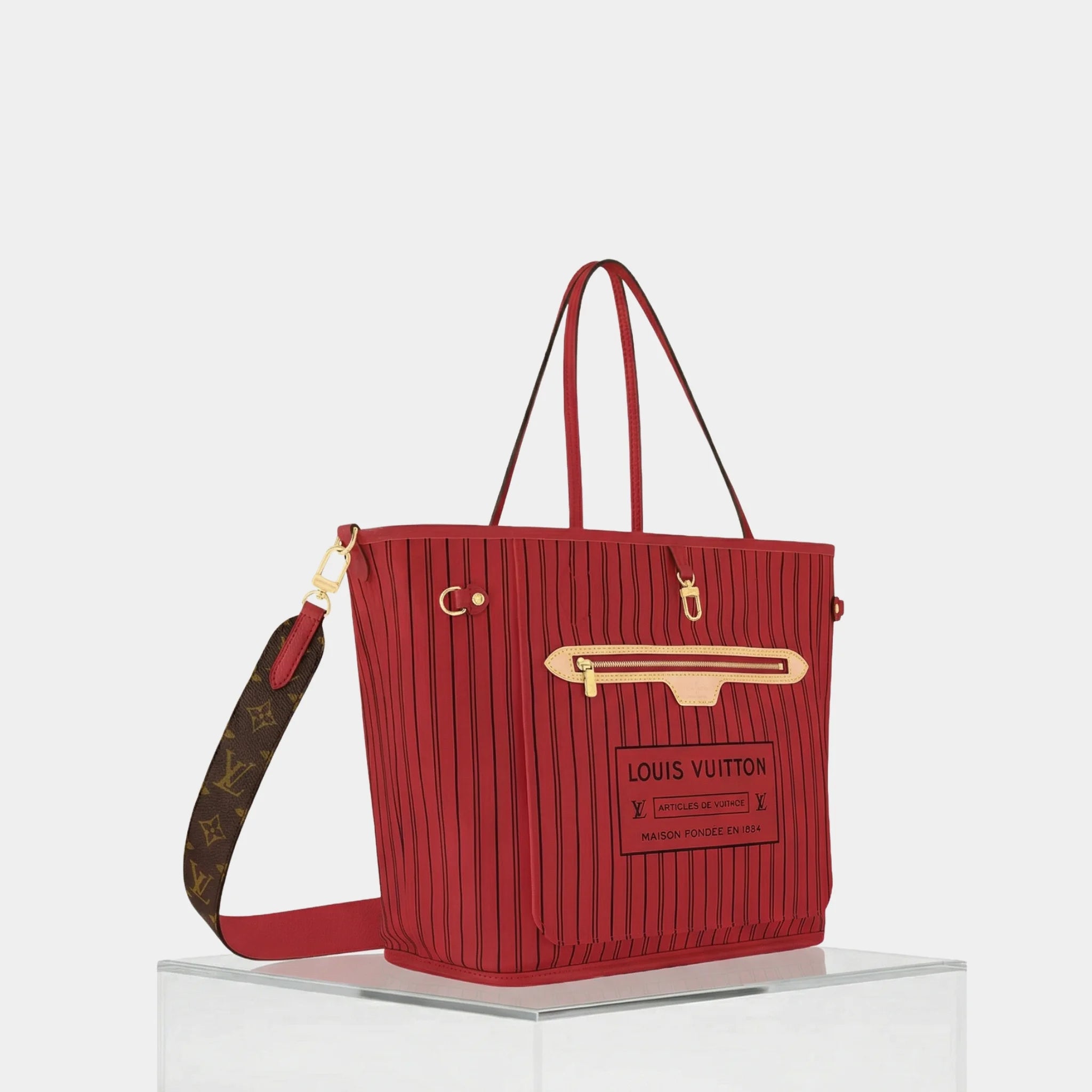 Louis Vuitton Neverfull Bandoulière Monogram Inside Out MM Handbag, Sari Red, Side