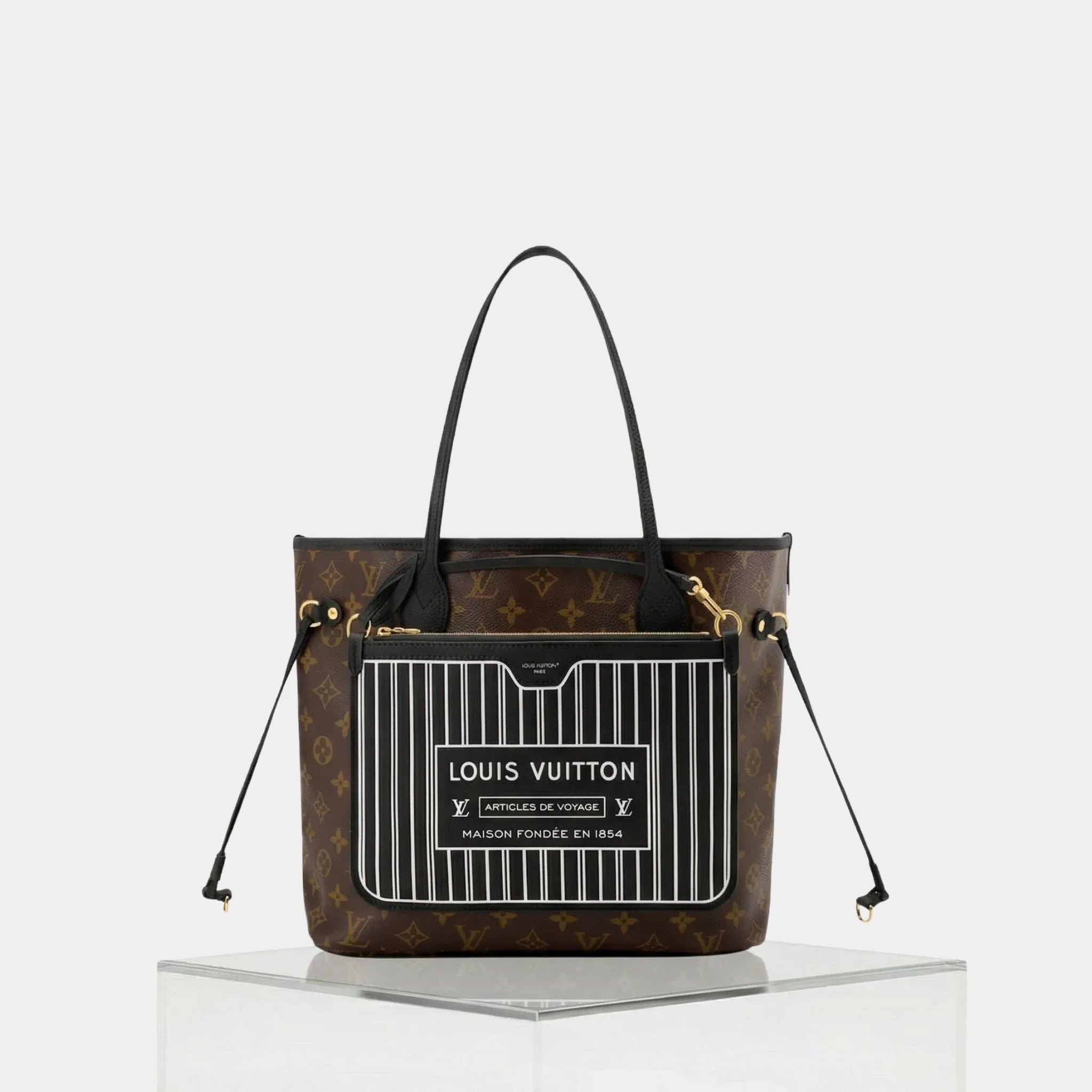 Louis Vuitton Neverfull Inside Out MM Handbag, Black, Front