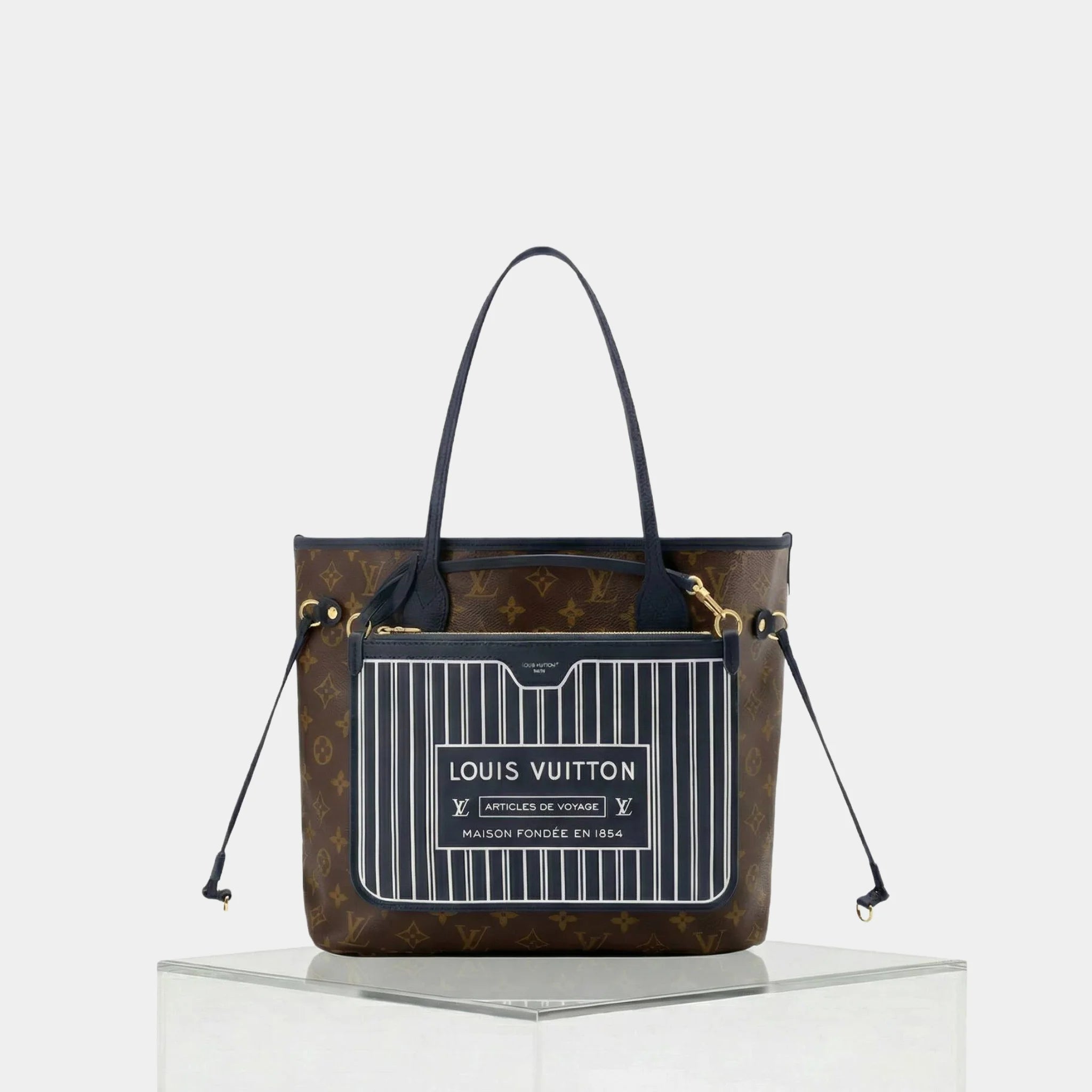 Louis Vuitton Neverfull Inside Out MM Handbag, Marine, Front