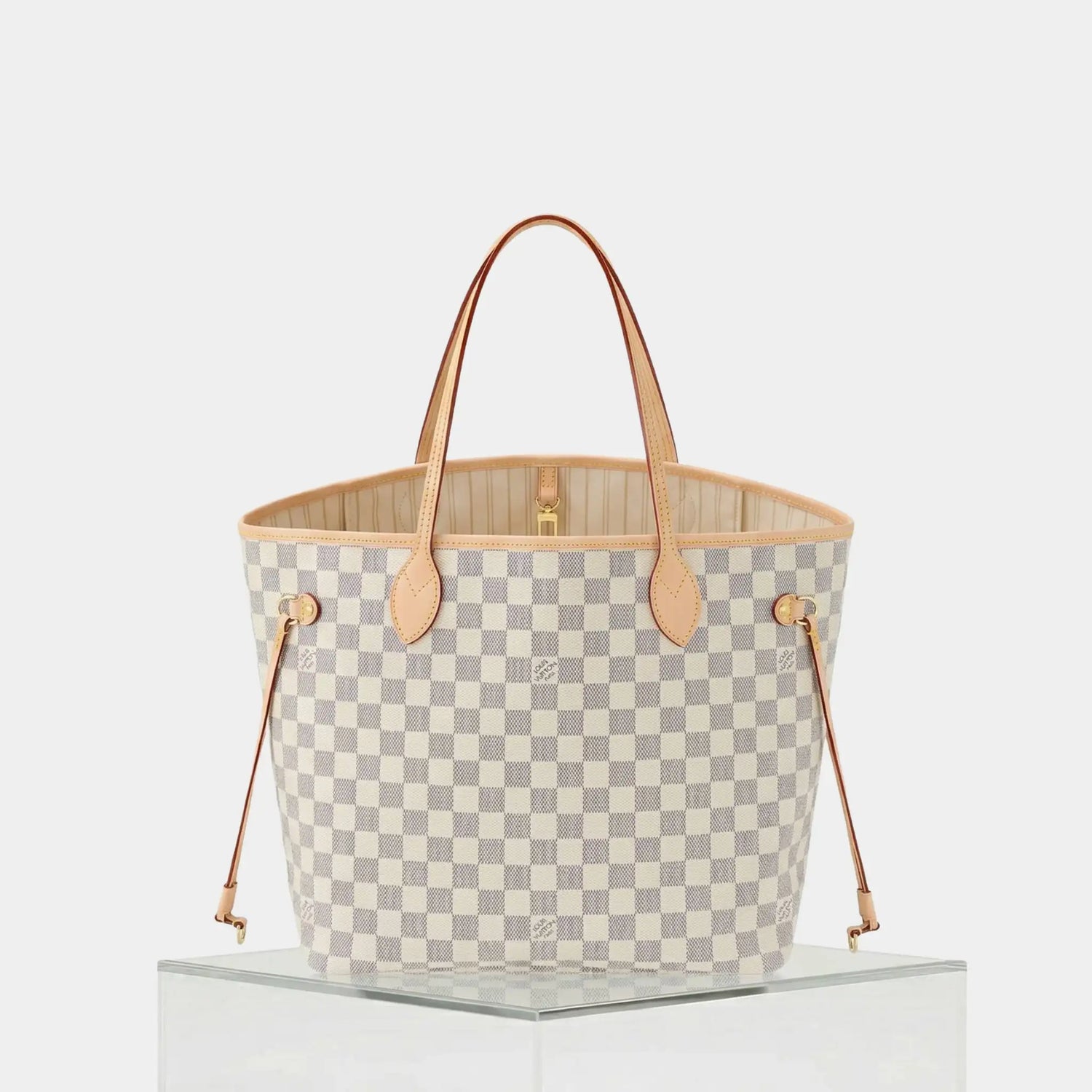 Louis Vuitton Neverfull MM Tote In Damier Azur, Beige, Front