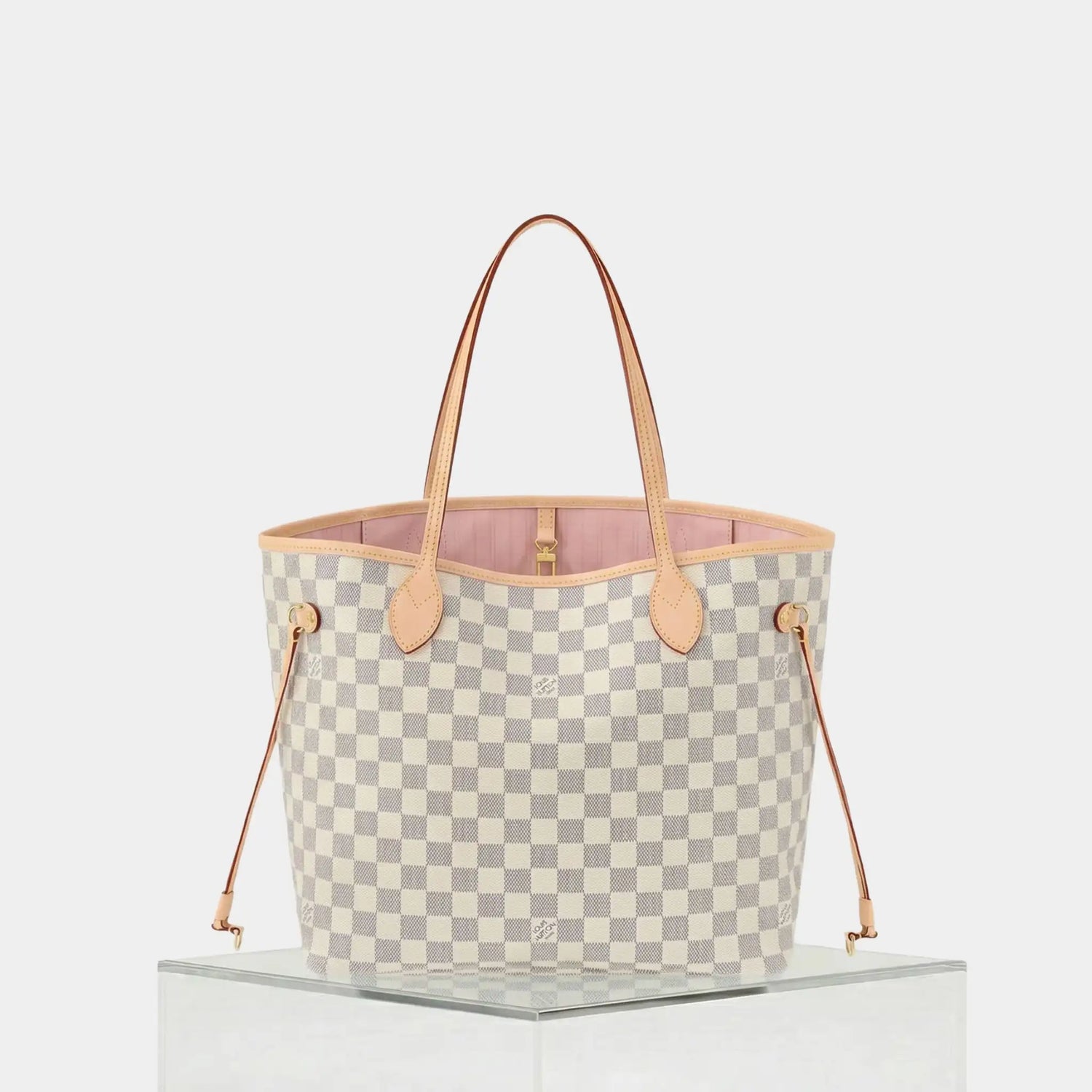 Louis Vuitton Neverfull MM Tote In Damier Azur, Rose Ballerine, Front