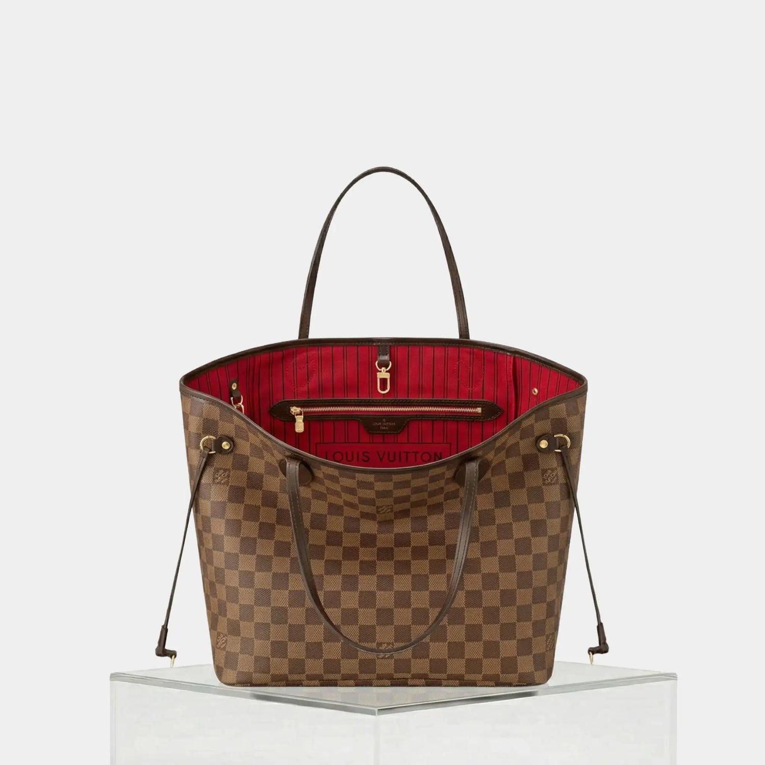 Louis Vuitton Neverfull MM Tote In Damier Ebene, Cherry, Front
