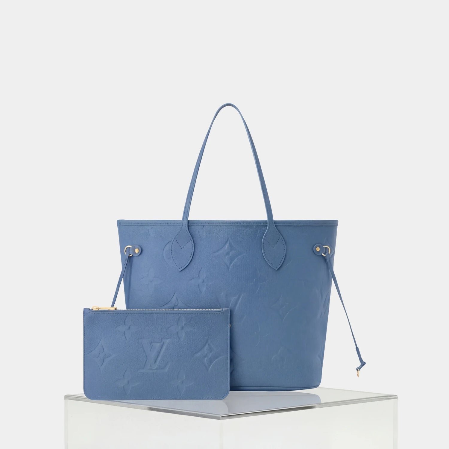 Louis Vuitton Neverfull MM Tote Bag Monogram Empreinte, Bleu Jean, Set