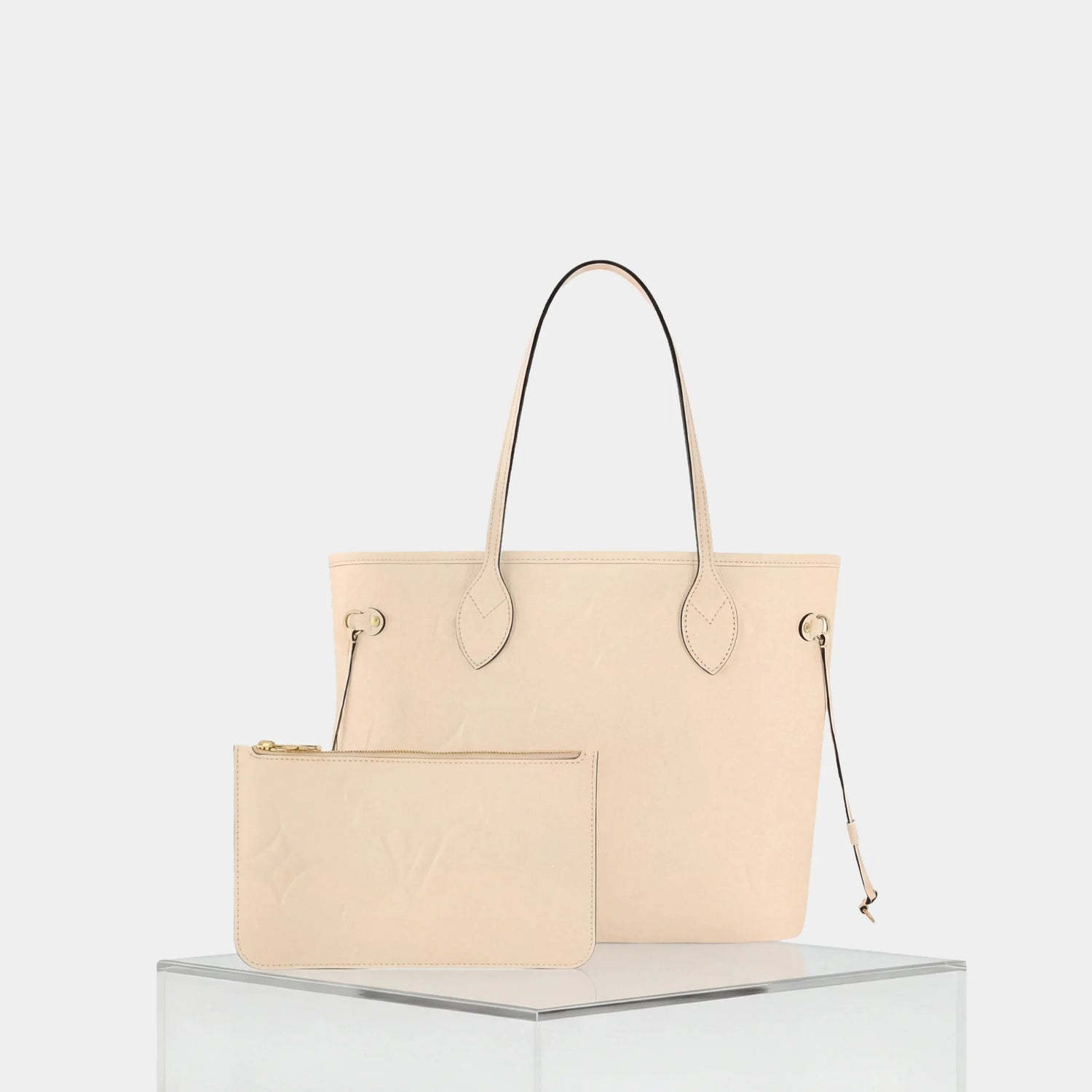 Louis Vuitton Neverfull MM Tote Bag Monogram Empreinte, Creme, Set