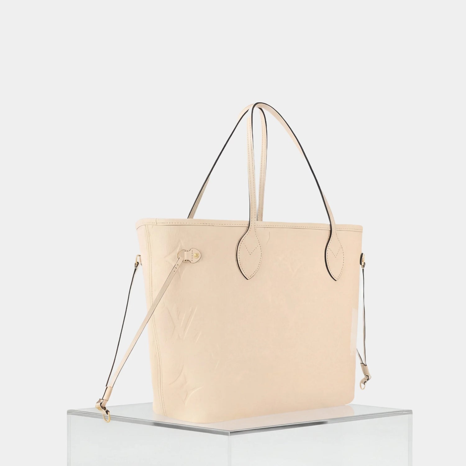 Louis Vuitton Neverfull MM Tote Bag Monogram Empreinte, Creme, Side