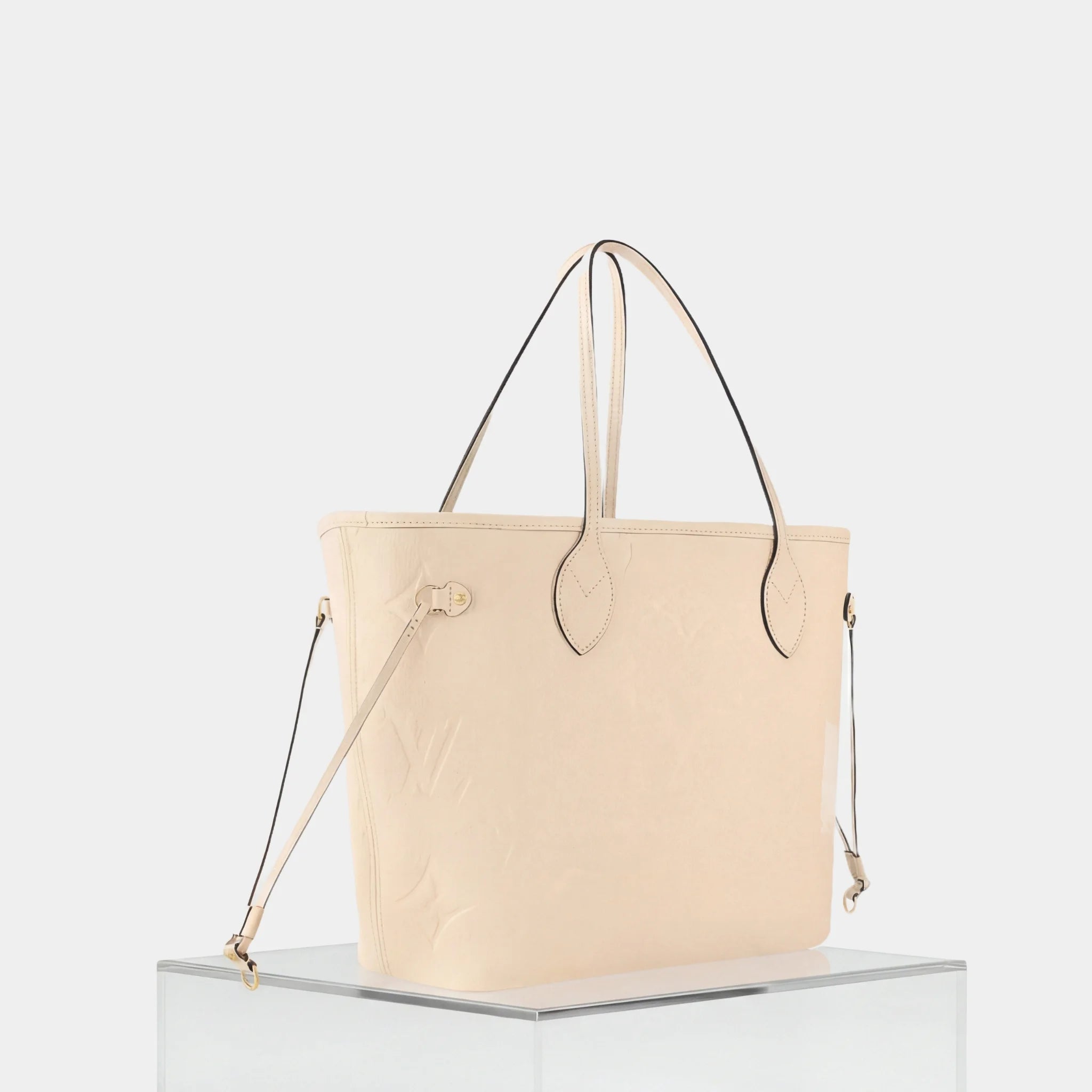 Louis Vuitton Neverfull MM Tote Bag Monogram Empreinte, Creme, Side