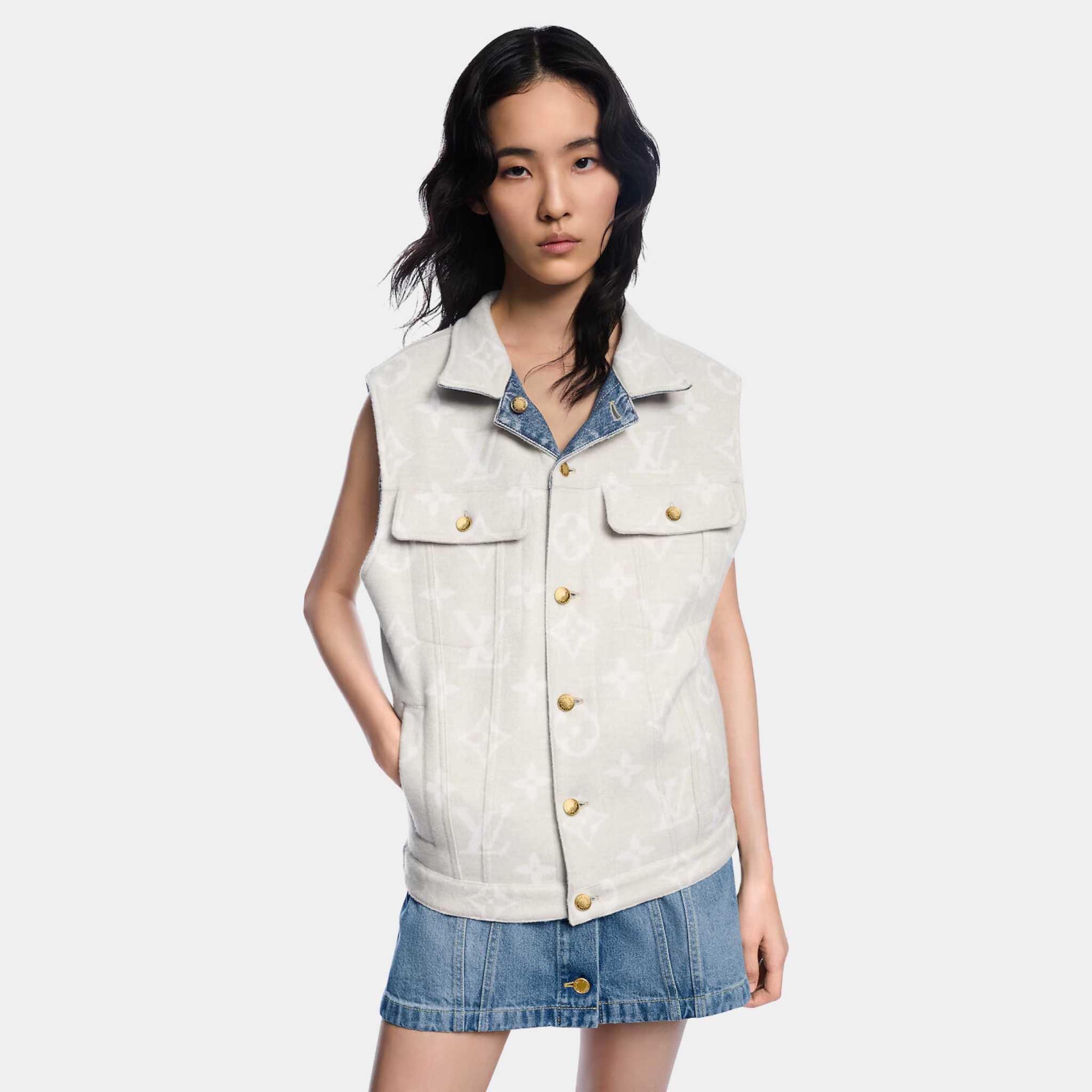 Louis Vuitton Reversible Sleeveless Denim Jacket, Reversed, Model