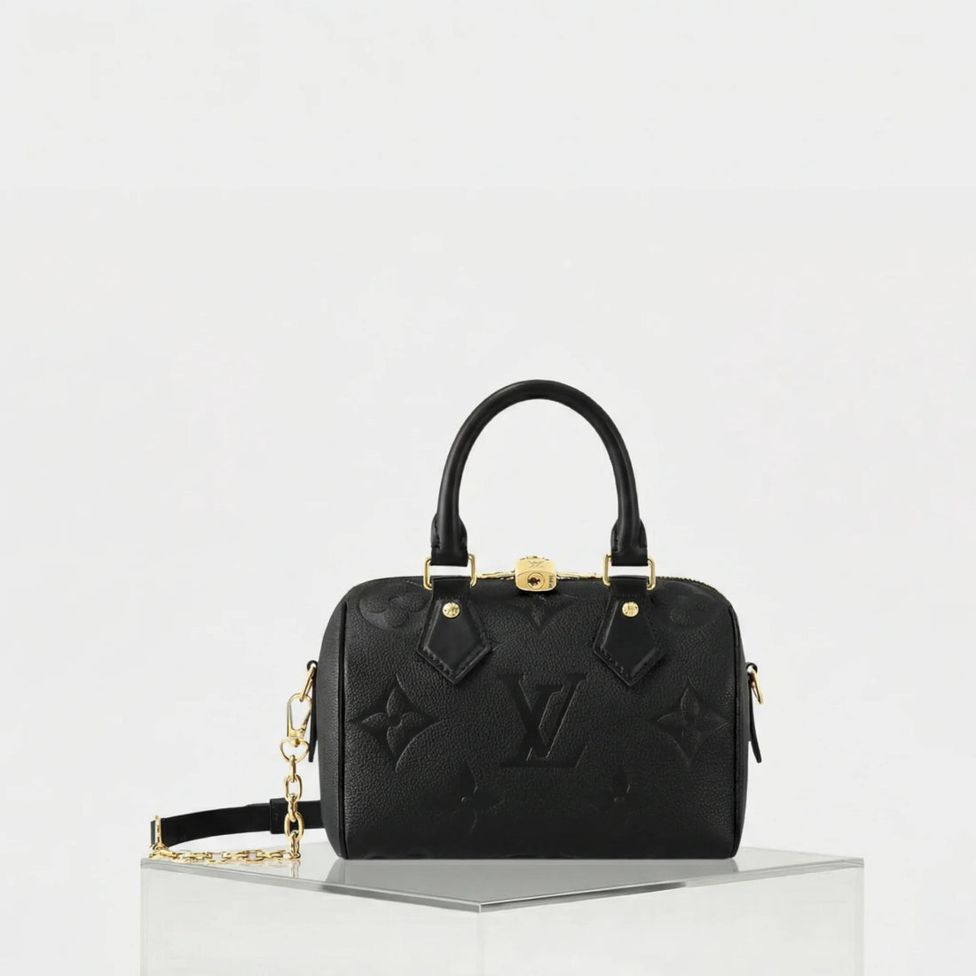 Louis Vuitton Speedy Bandouliere 20 Monogram Empreinte Leather, Black, Front