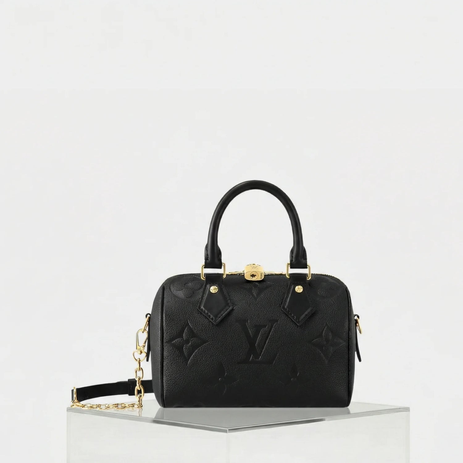 Louis Vuitton Speedy Bandouliere 20 Monogram Empreinte Leather, Black, Front