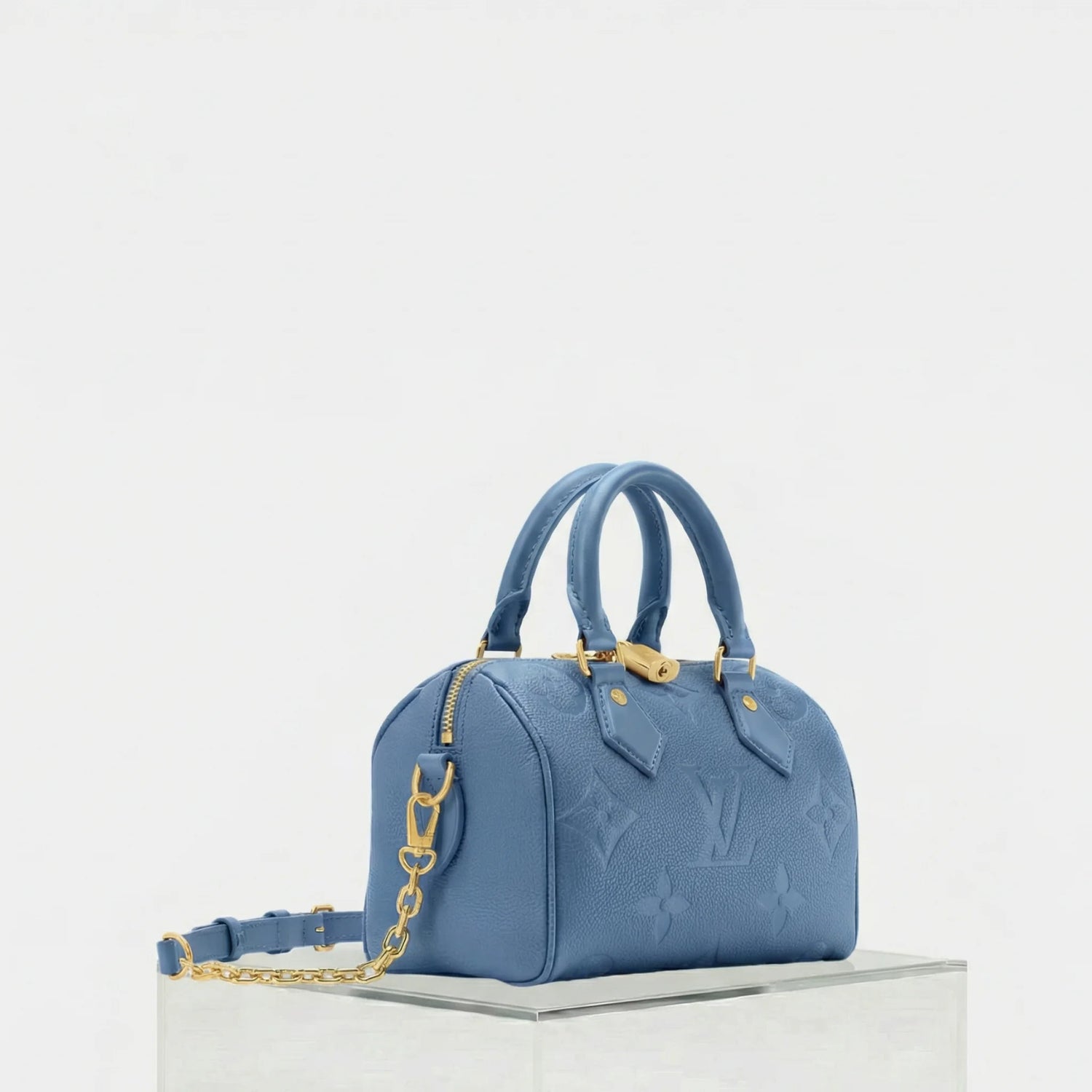 Louis Vuitton Speedy Bandouliere 20 Monogram Empreinte Leather, Bleu Jean, Side