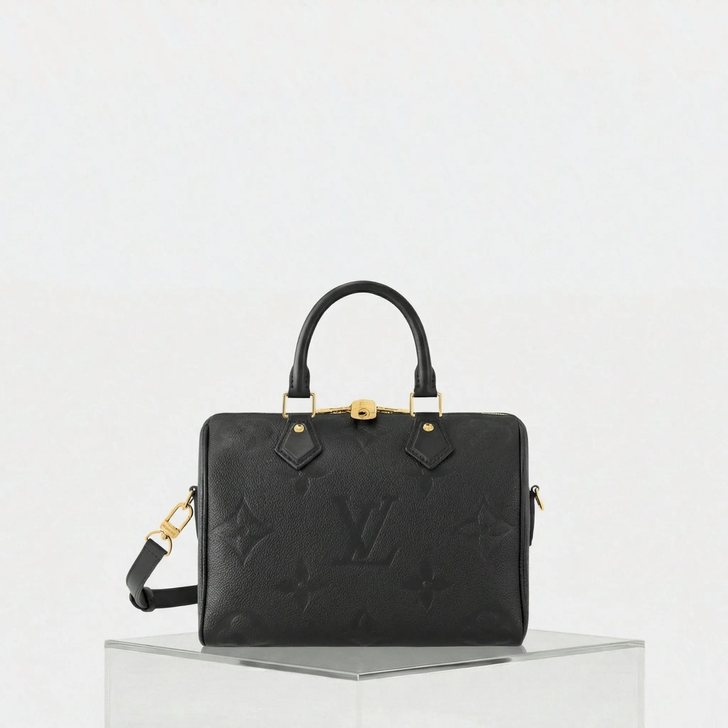 Louis Vuitton Speedy Bandouliere 25 Bag Monogram Empreinte, Black, Front