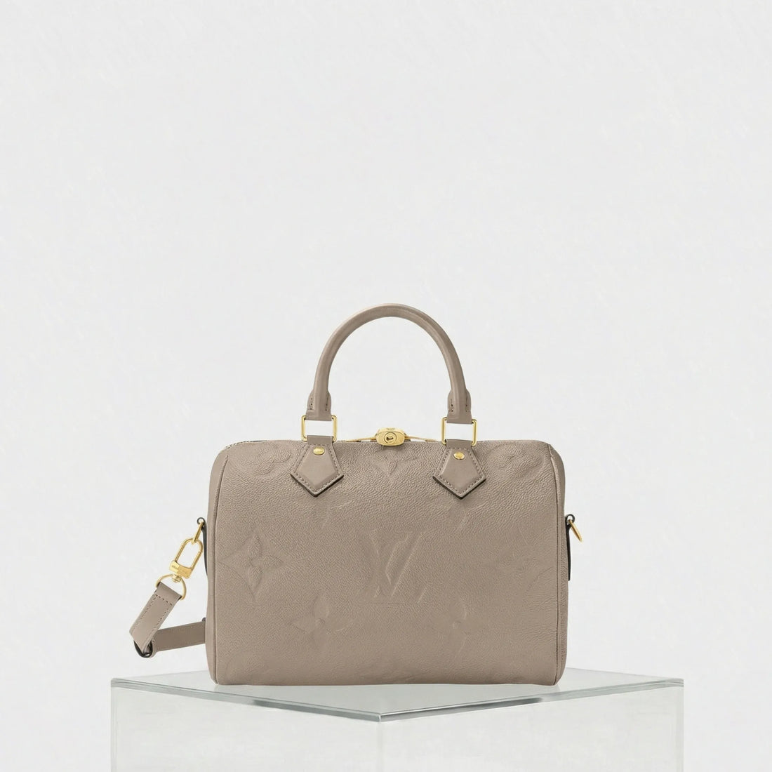 Louis Vuitton Speedy Bandouliere 25 Bag Monogram Empreinte, Tourterelle, Front