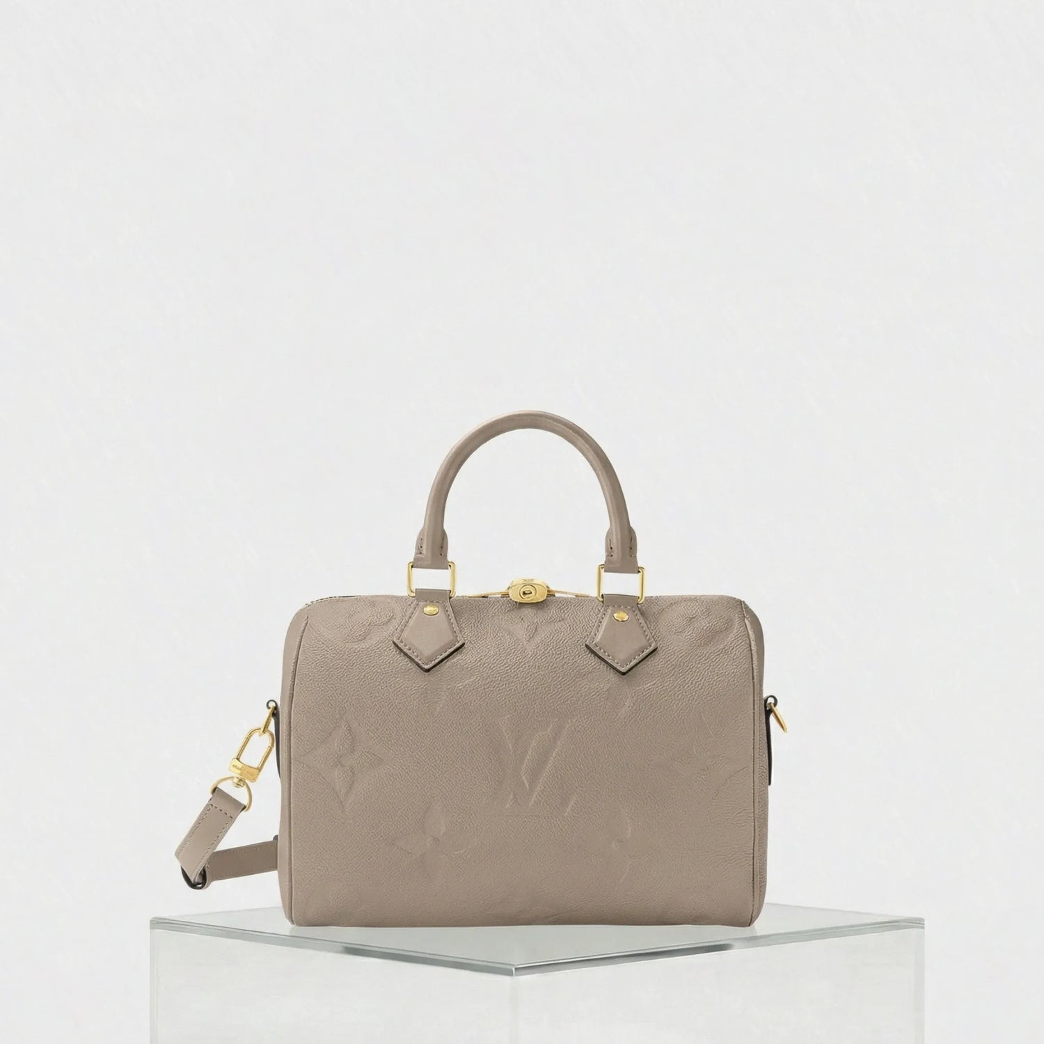 Louis Vuitton Speedy Bandouliere 25 Bag Monogram Empreinte, Tourterelle, Front