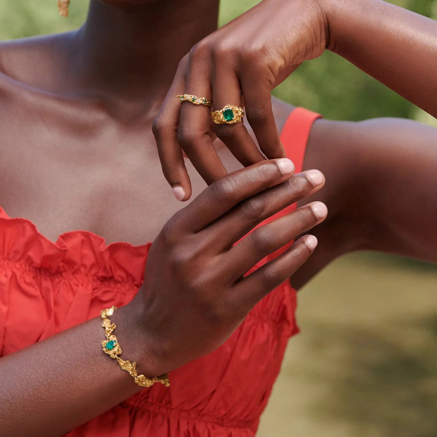 Loveness Lee Shimeji Emerald Ring, Gold Plated , Model