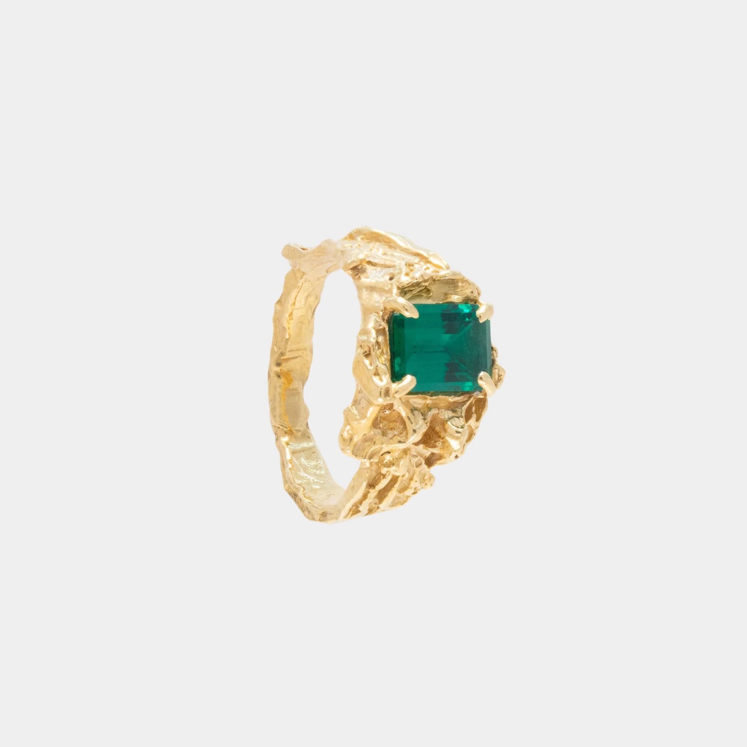 Loveness Lee Shimeji Emerald Ring, Gold Plated , front