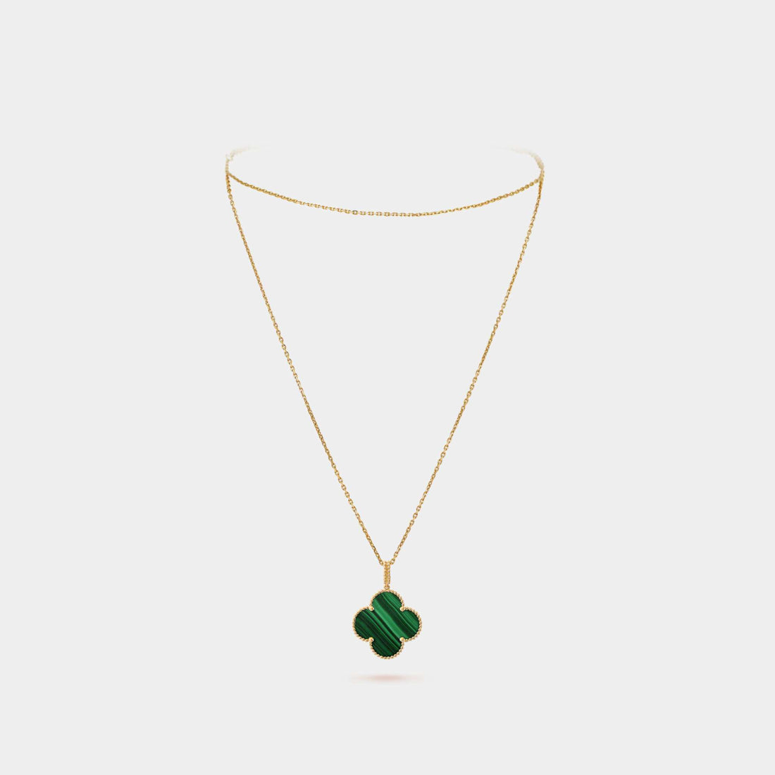 Magic Alhambra Long Necklace 1 motif Yellow Gold Malachite, Front