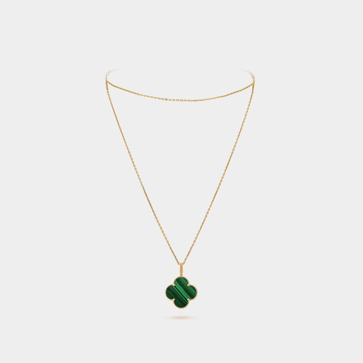 Magic Alhambra Long Necklace 1 motif Yellow Gold Malachite, Front