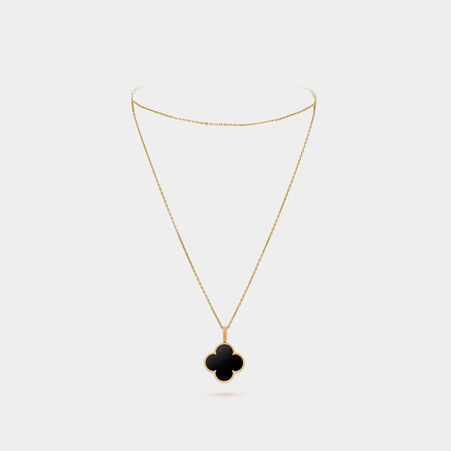  Magic Alhambra Long Necklace 1 Motif Yellow Gold Onyx,Front