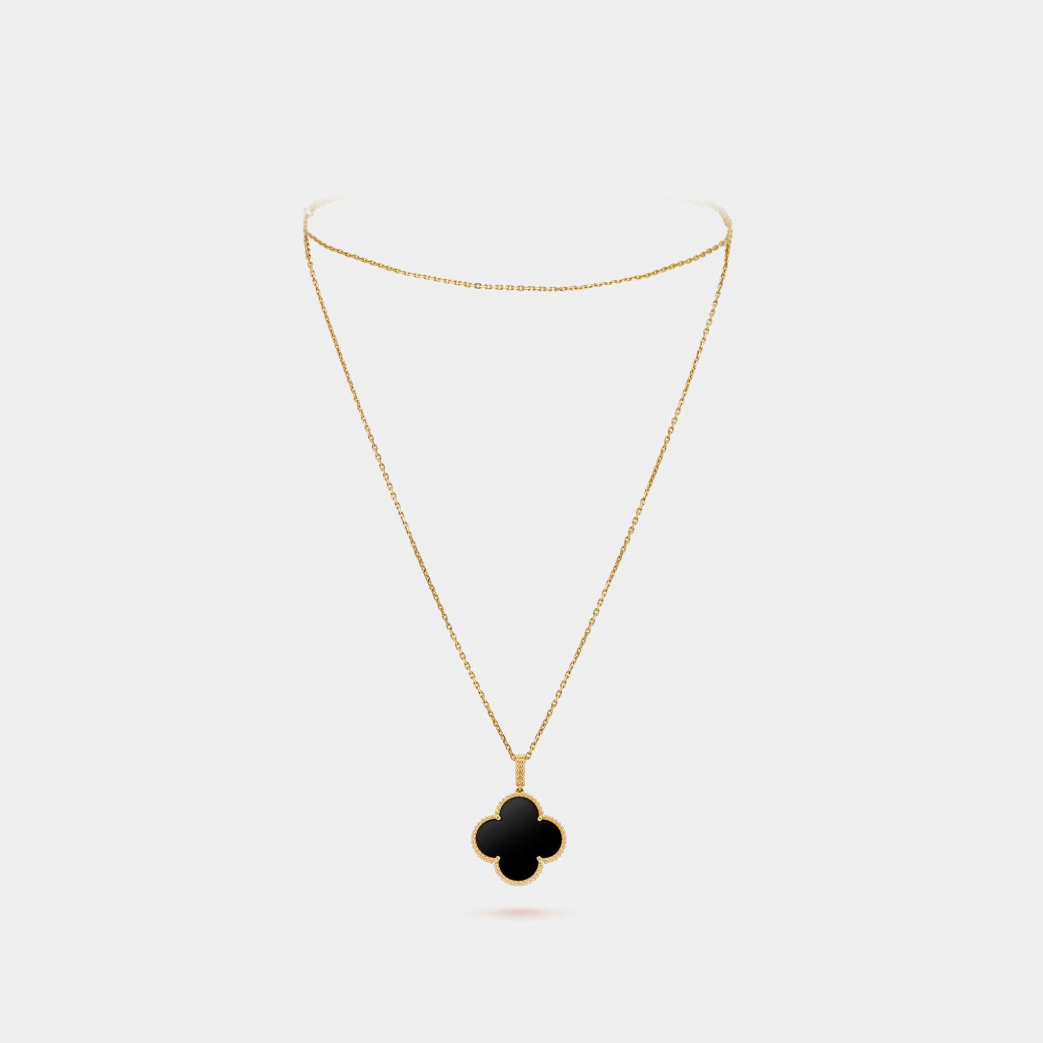  Magic Alhambra Long Necklace 1 Motif Yellow Gold Onyx,Front