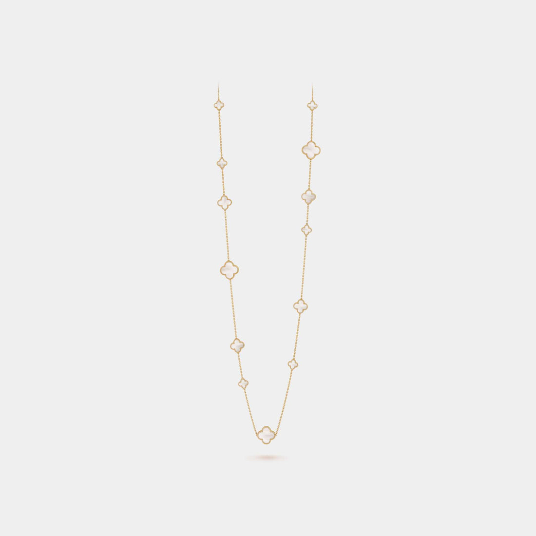 Magic Alhambra Long Necklace 16 Motifs Yellow Gold Mother Of Pearl, Front