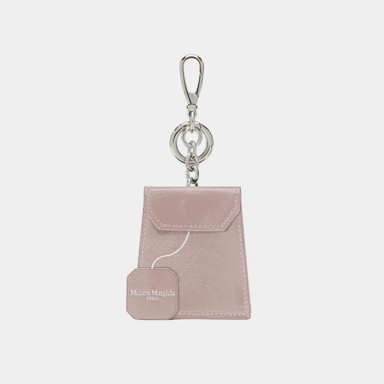 Maison Margiela Leather Tea Bag Charm, Pink, Front 