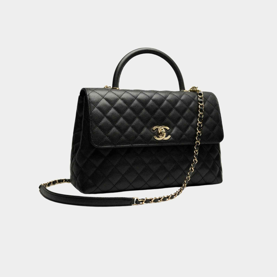 Maxi Flap Bag With Top Handle Grained Calfskin, Side