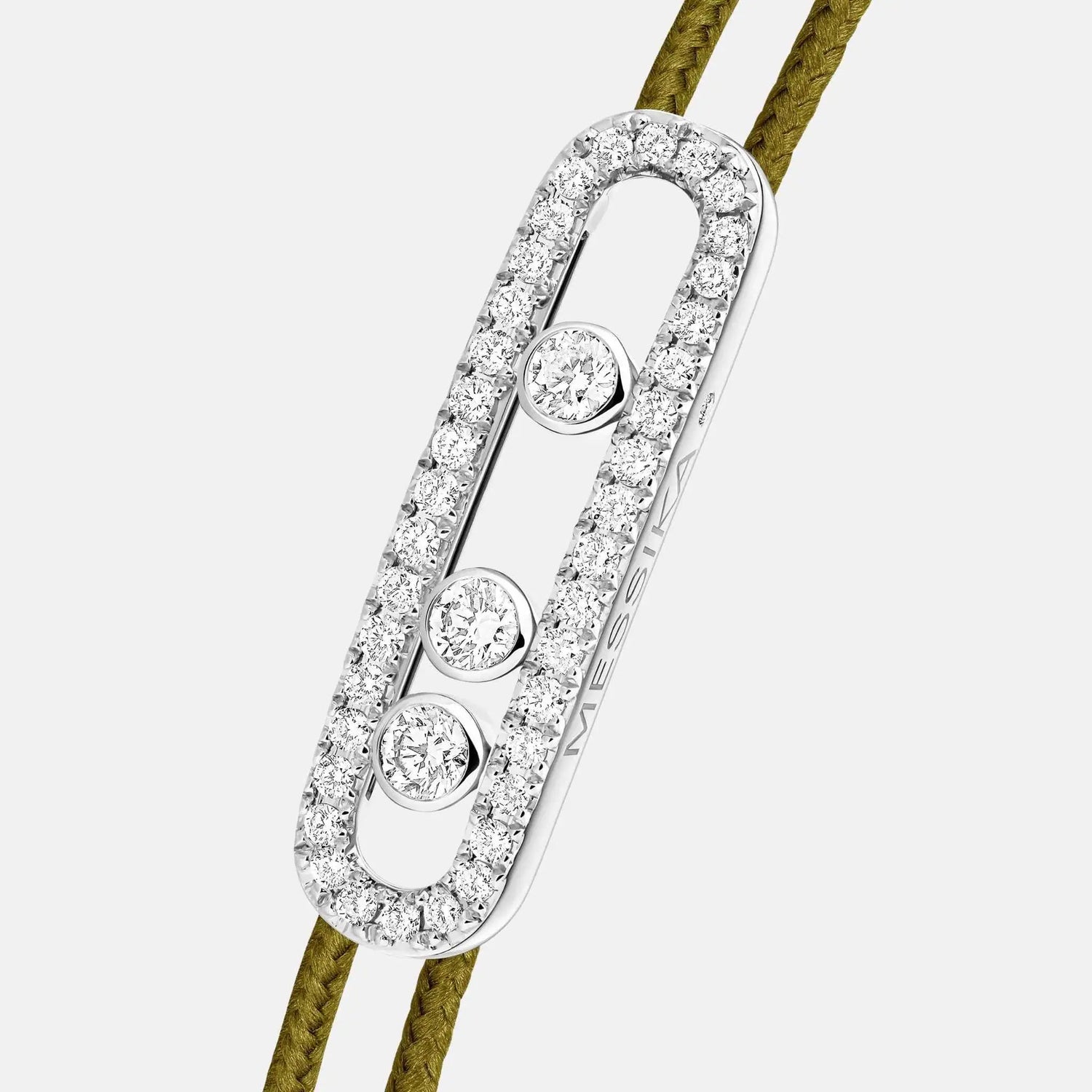Messika Cares Cord Pave White Gold Diamond Bracelet, Khaki, Close